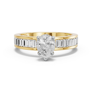 Image for Pear Six Prong diamond Ring with Baguette Channel band