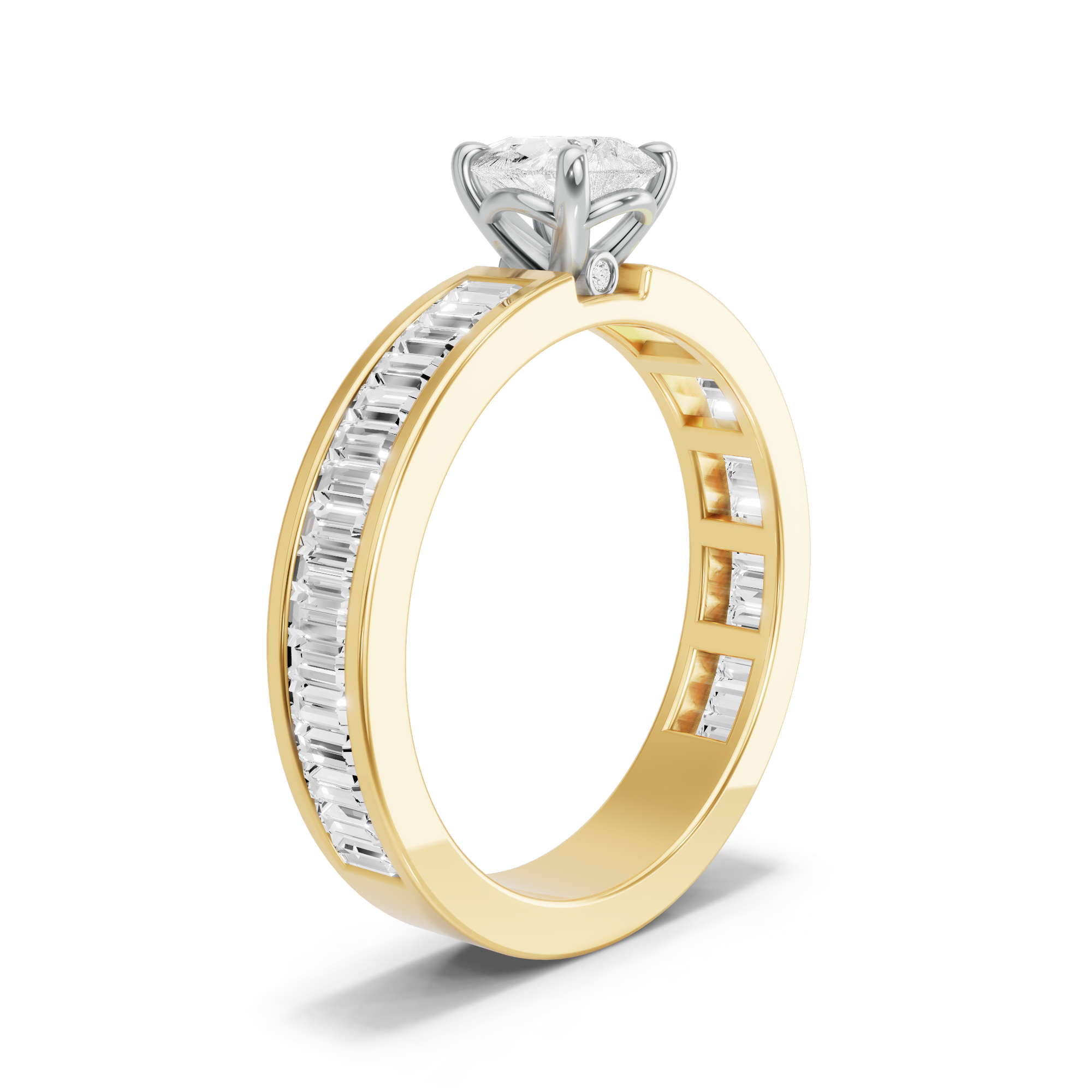 Image for Pear Six Prong diamond Ring with Baguette Channel band