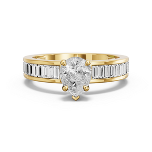 Image for Pear Six Prong diamond Ring with Baguette Channel band