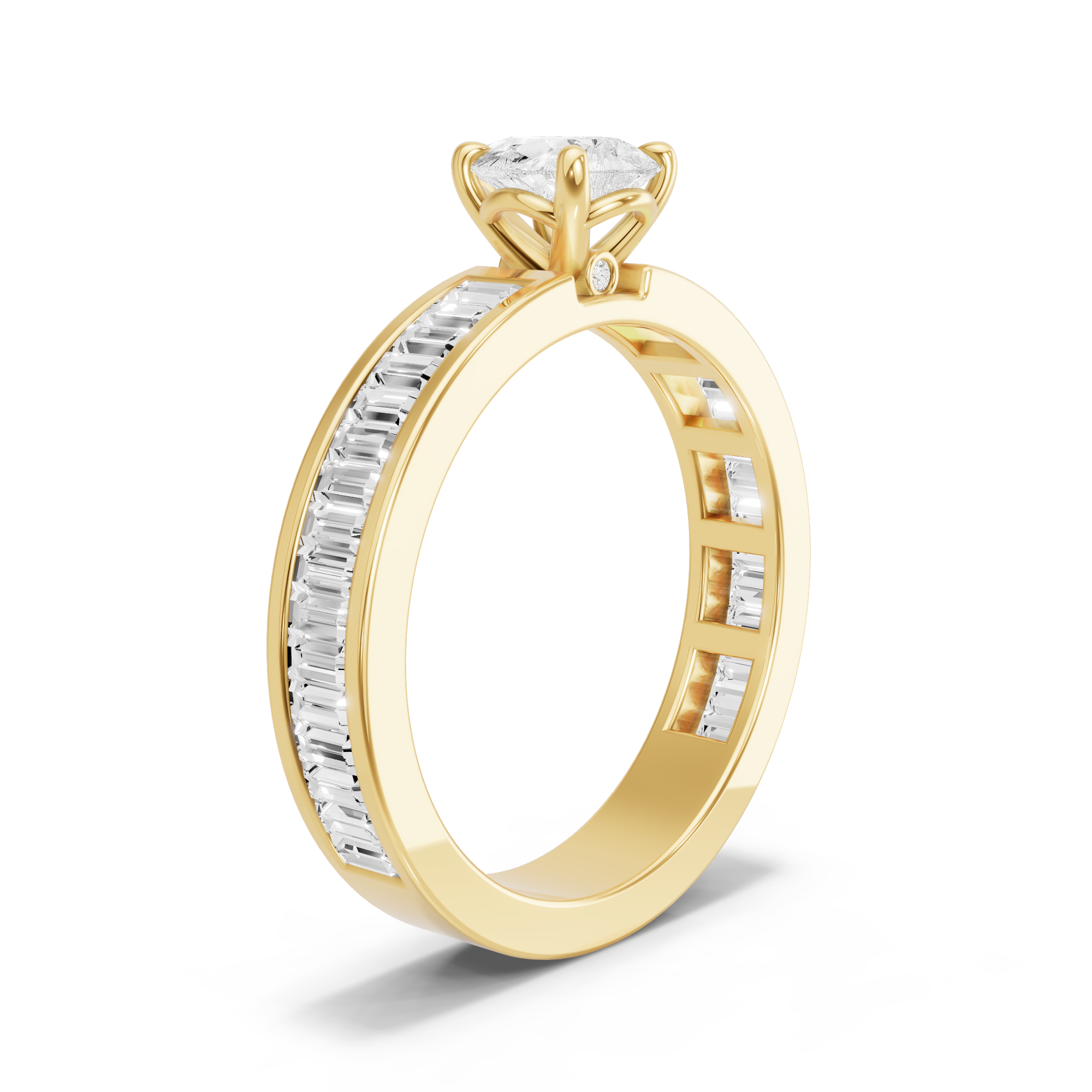 Image for Pear Six Prong diamond Ring with Baguette Channel band