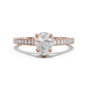 Image for Pear Six Prong diamond Ring with Cathedral Pave band in 18K Rose Gold
