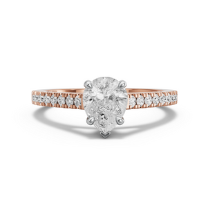 Image for Pear Six Prong diamond Ring with Cathedral Pave band in 14K Two Tone Rose Gold