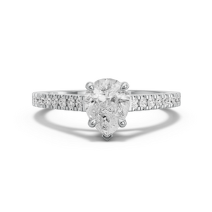 Image for Pear Six Prong diamond Ring with Cathedral Pave band in 18K White Gold