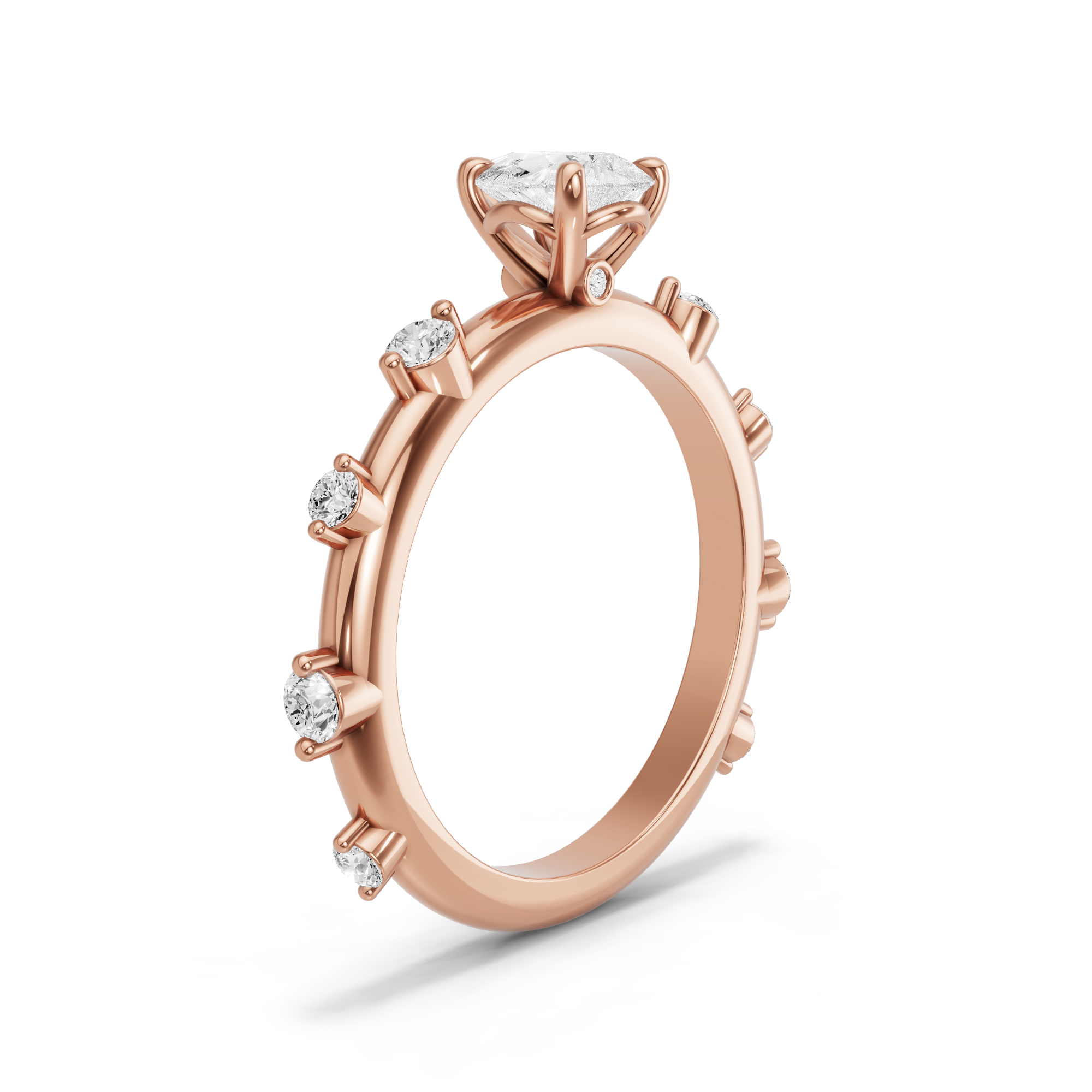 Image for Pear Six Prong diamond Ring with Floating Station band