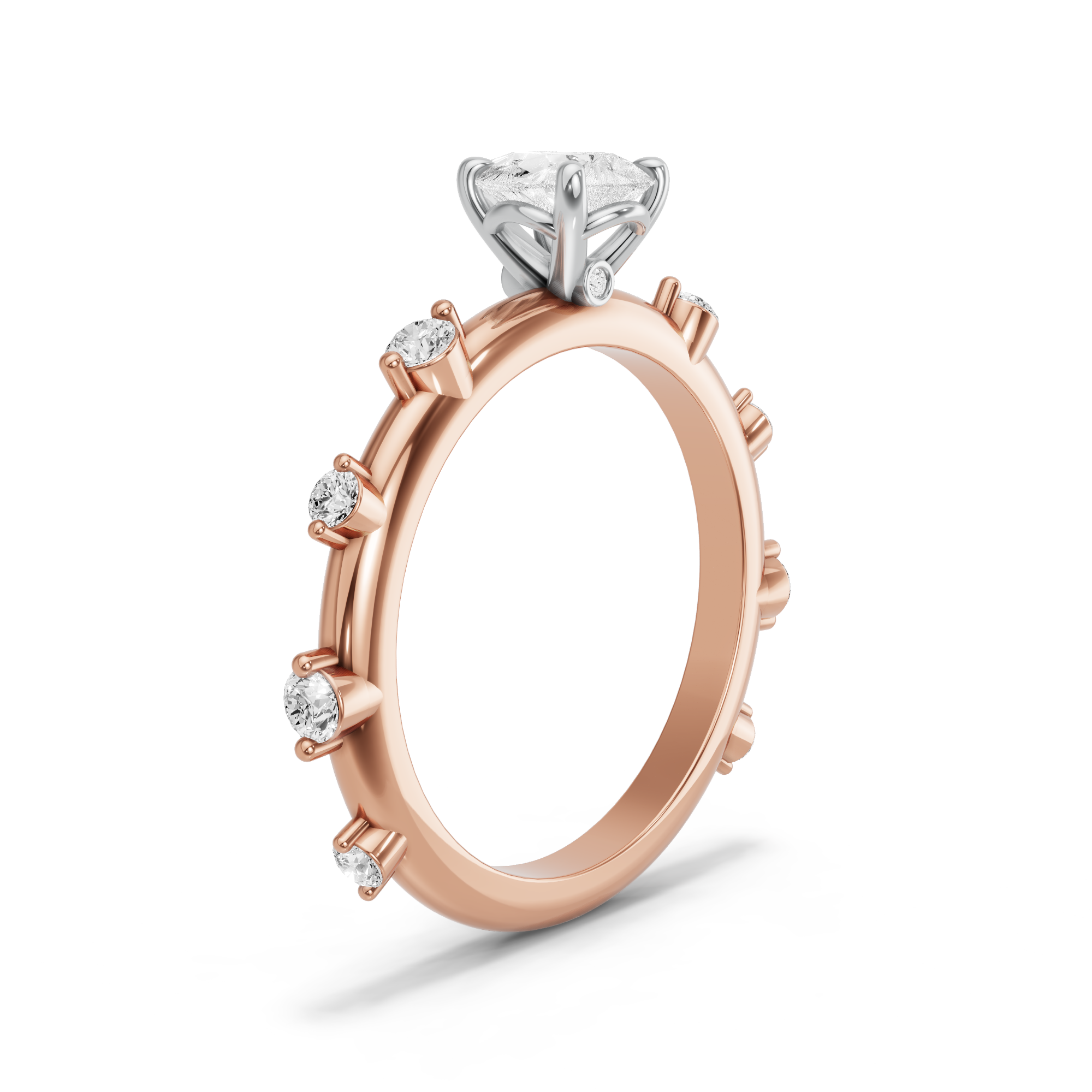 Image for Pear Six Prong diamond Ring with Floating Station band