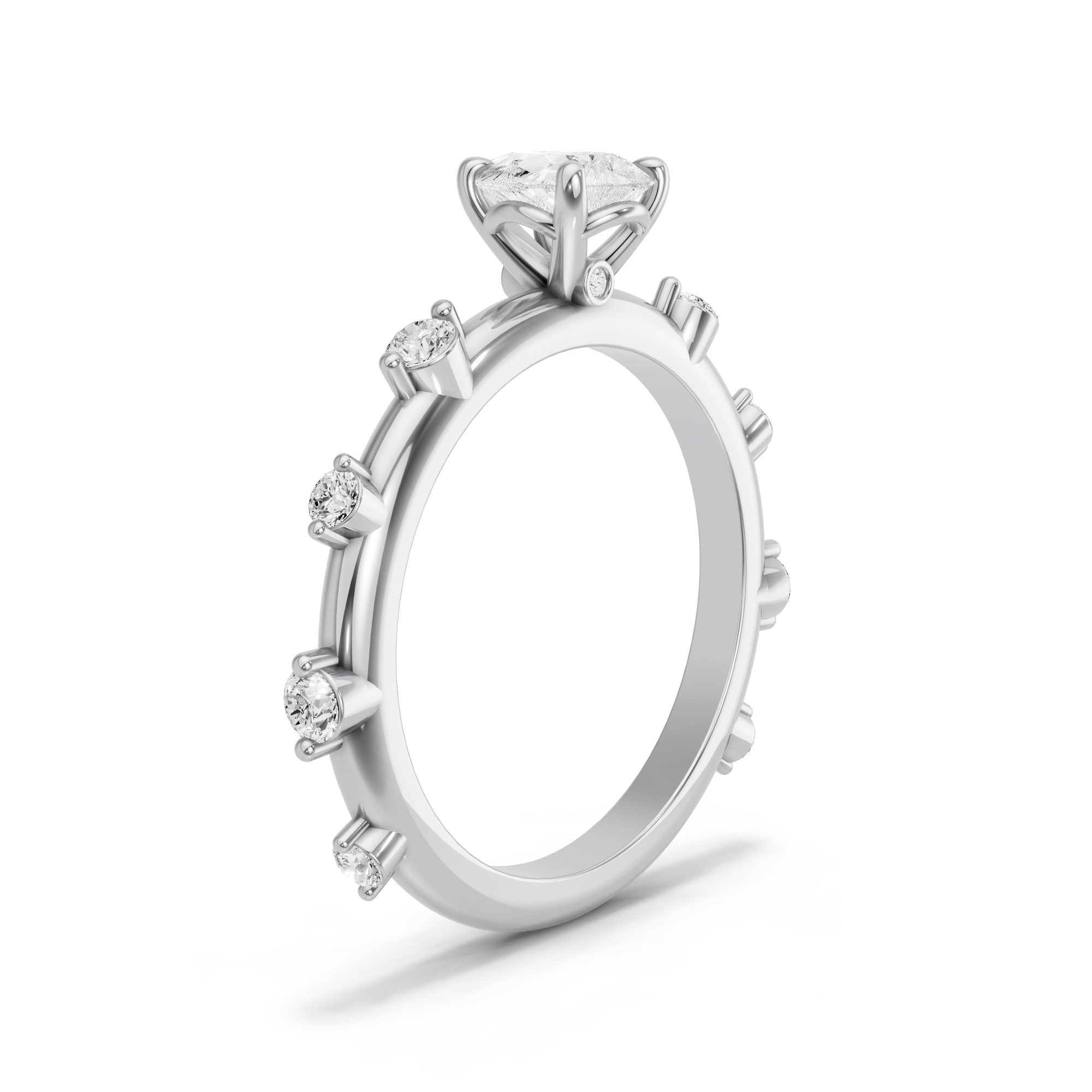 Image for Pear Six Prong diamond Ring with Floating Station band