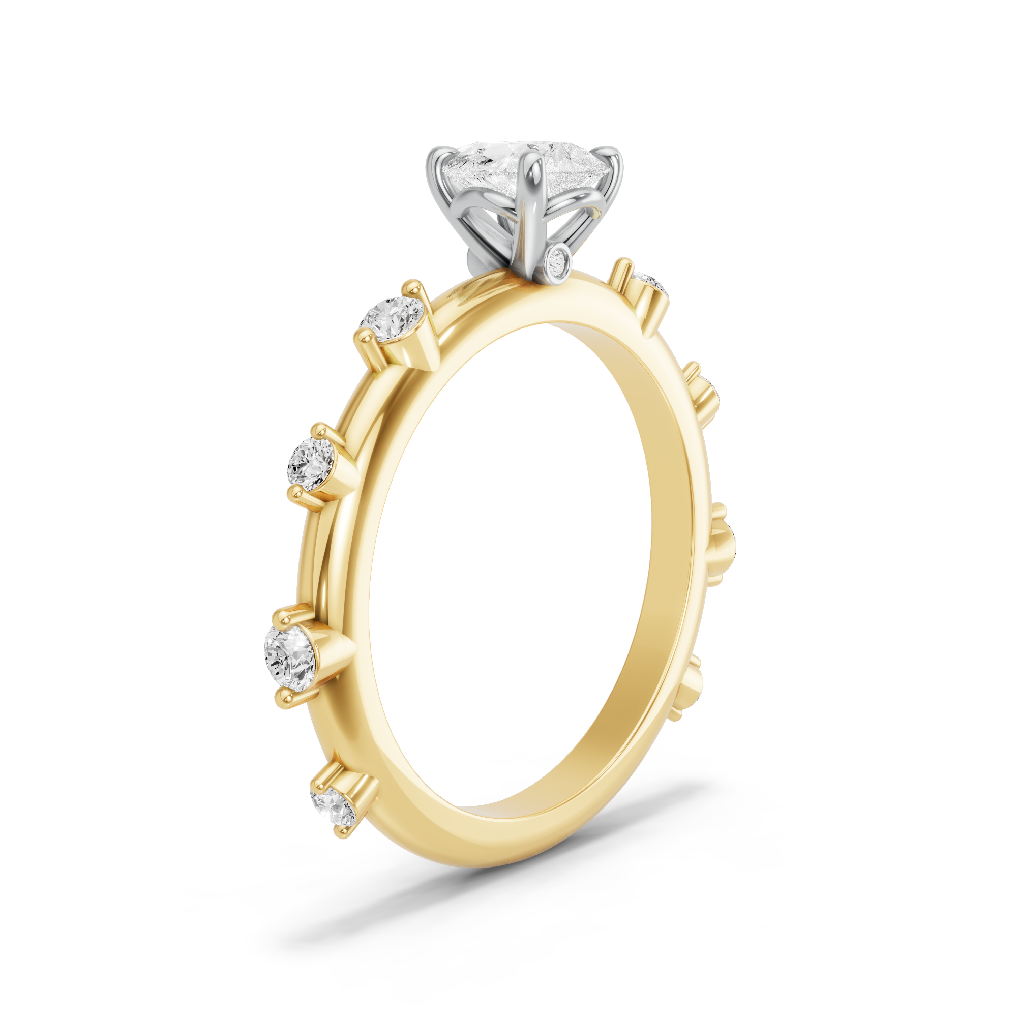 Image for Pear Six Prong diamond Ring with Floating Station band