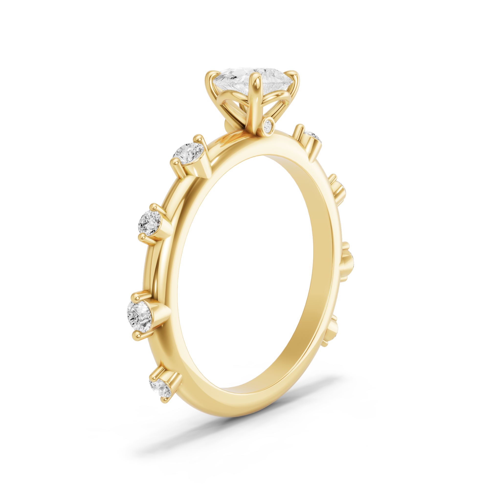 Image for Pear Six Prong diamond Ring with Floating Station band