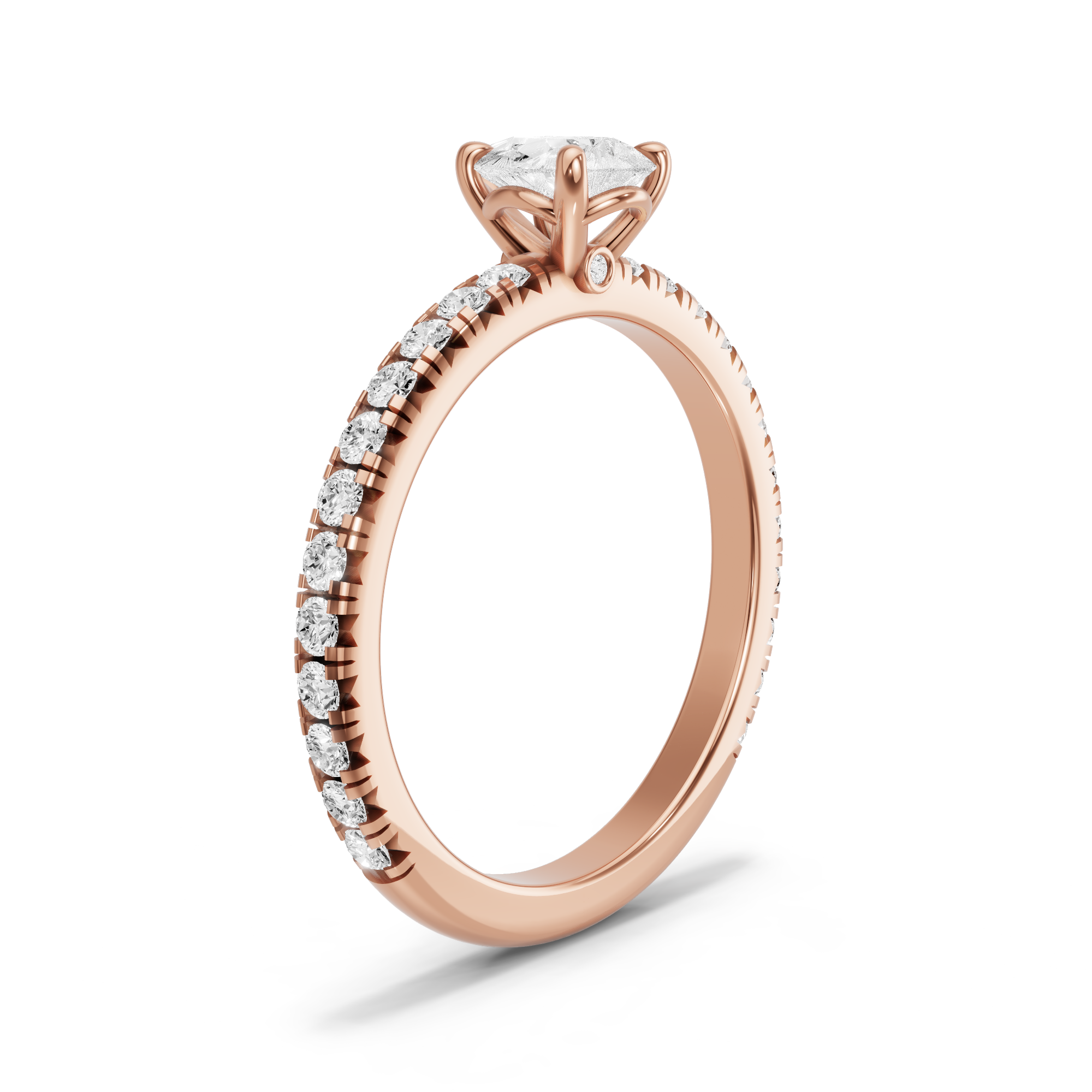 Image for Pear Six Prong diamond Ring with French Pave band in 14K Rose Gold