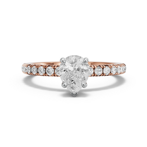 Image for Pear Six Prong diamond Ring with French Pave band in 18K Two Tone Rose Gold