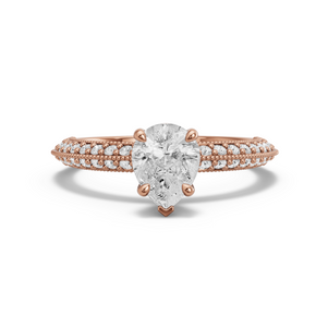 Image for Pear Six Prong diamond Ring with Knife Edge Pave band in 14K Rose Gold