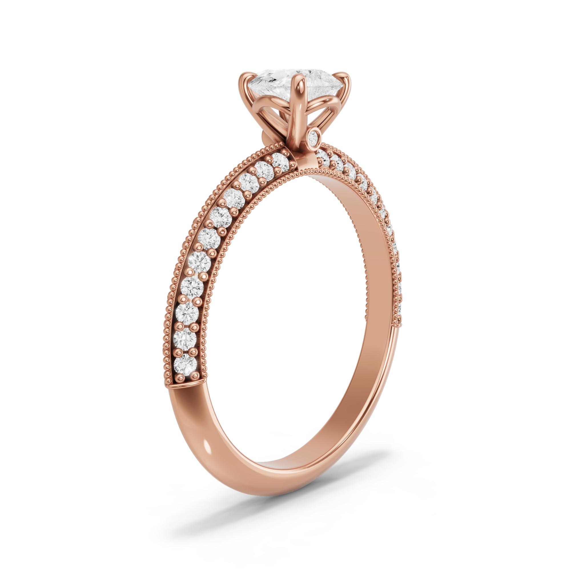 Image for Pear Six Prong diamond Ring with Knife Edge Pave band