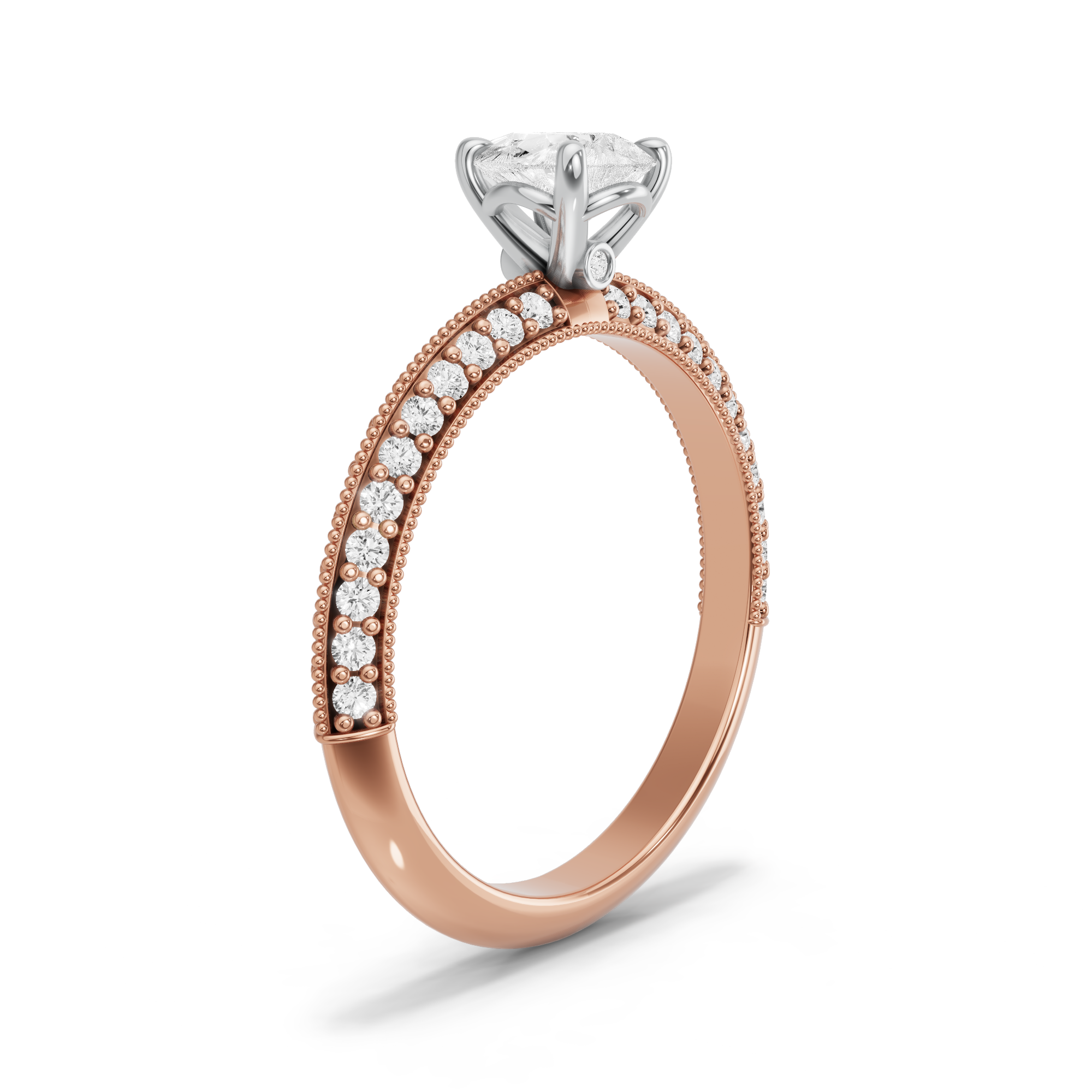 Image for Pear Six Prong diamond Ring with Knife Edge Pave band