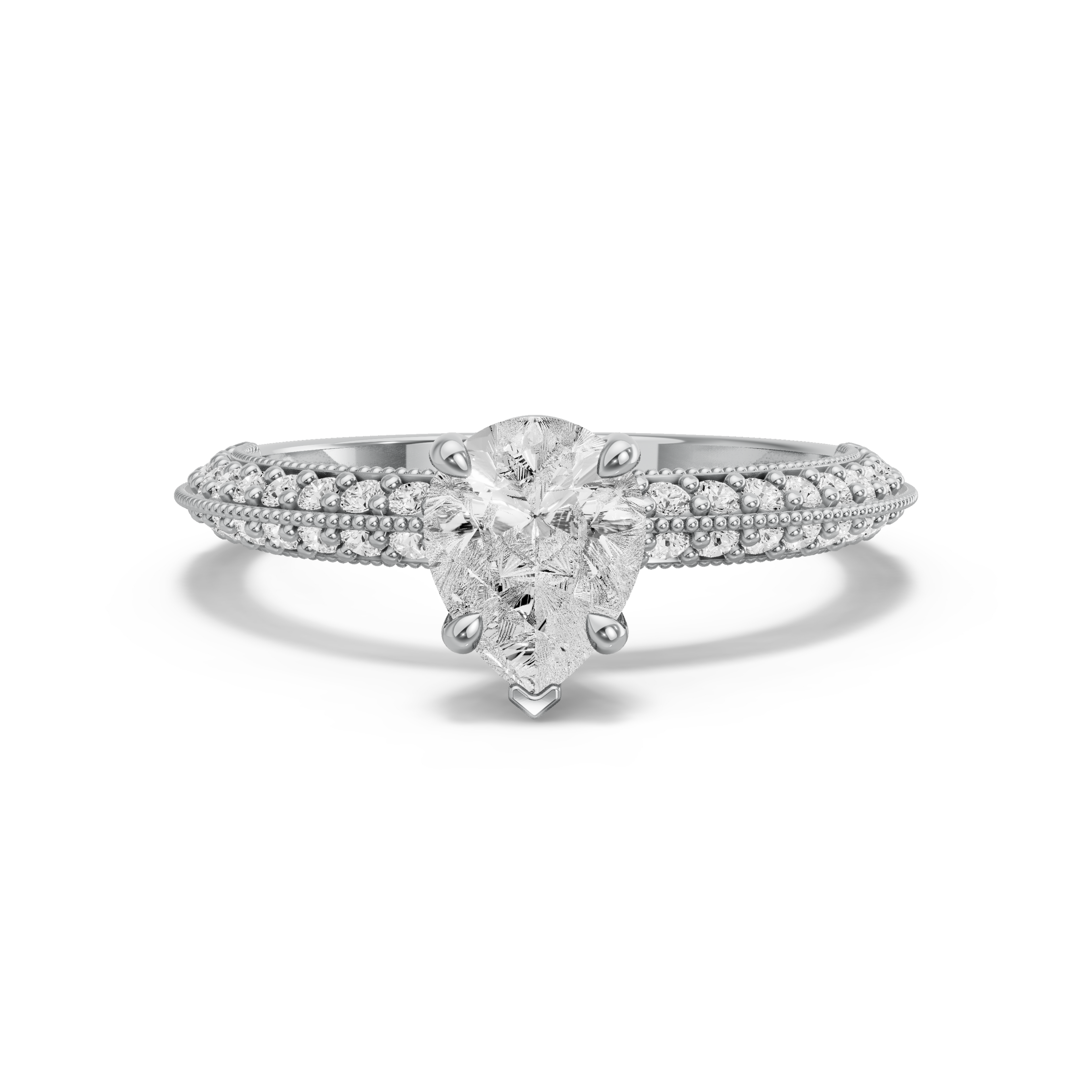 Image for Pear Six Prong diamond Ring with Knife Edge Pave band