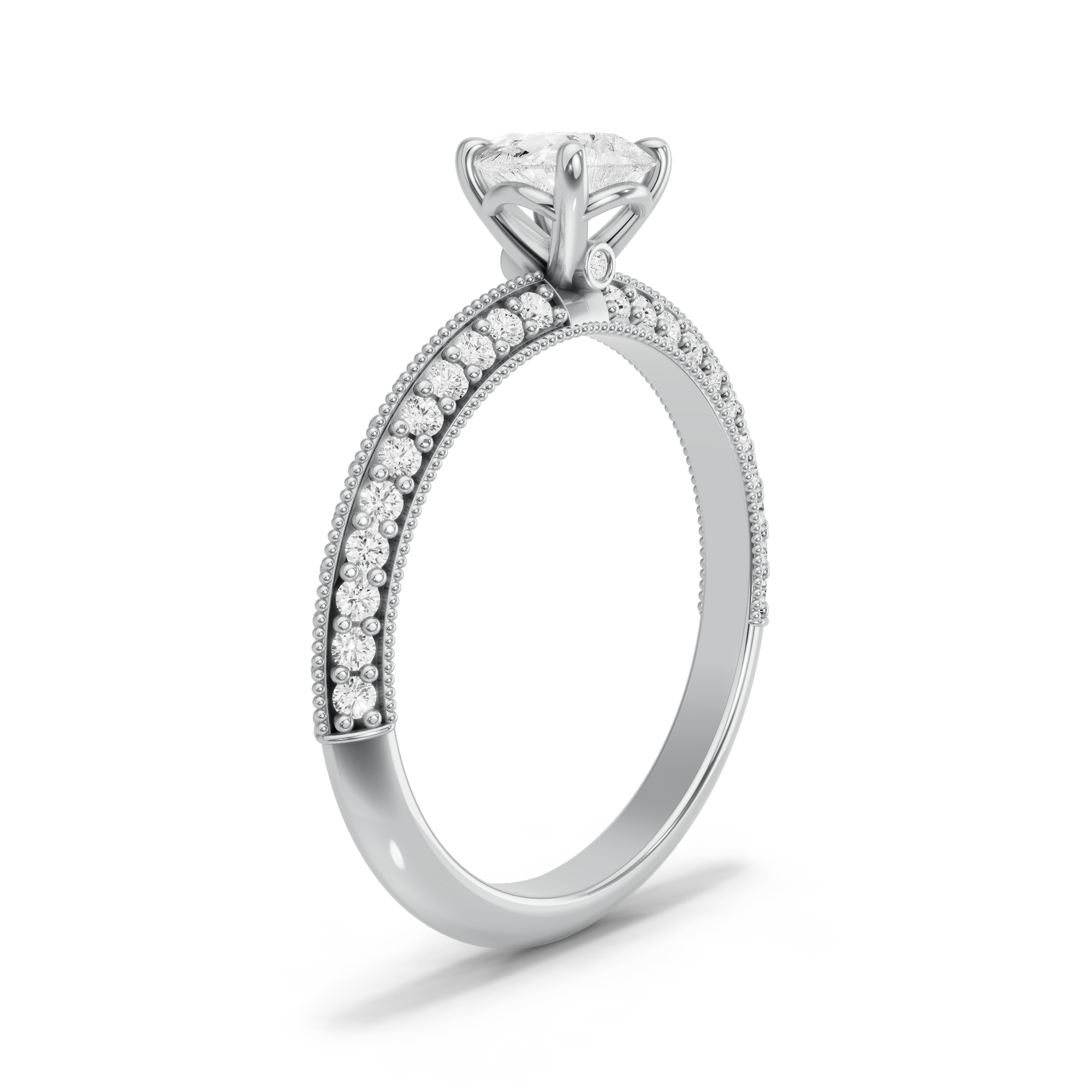 Image for Pear Six Prong diamond Ring with Knife Edge Pave band