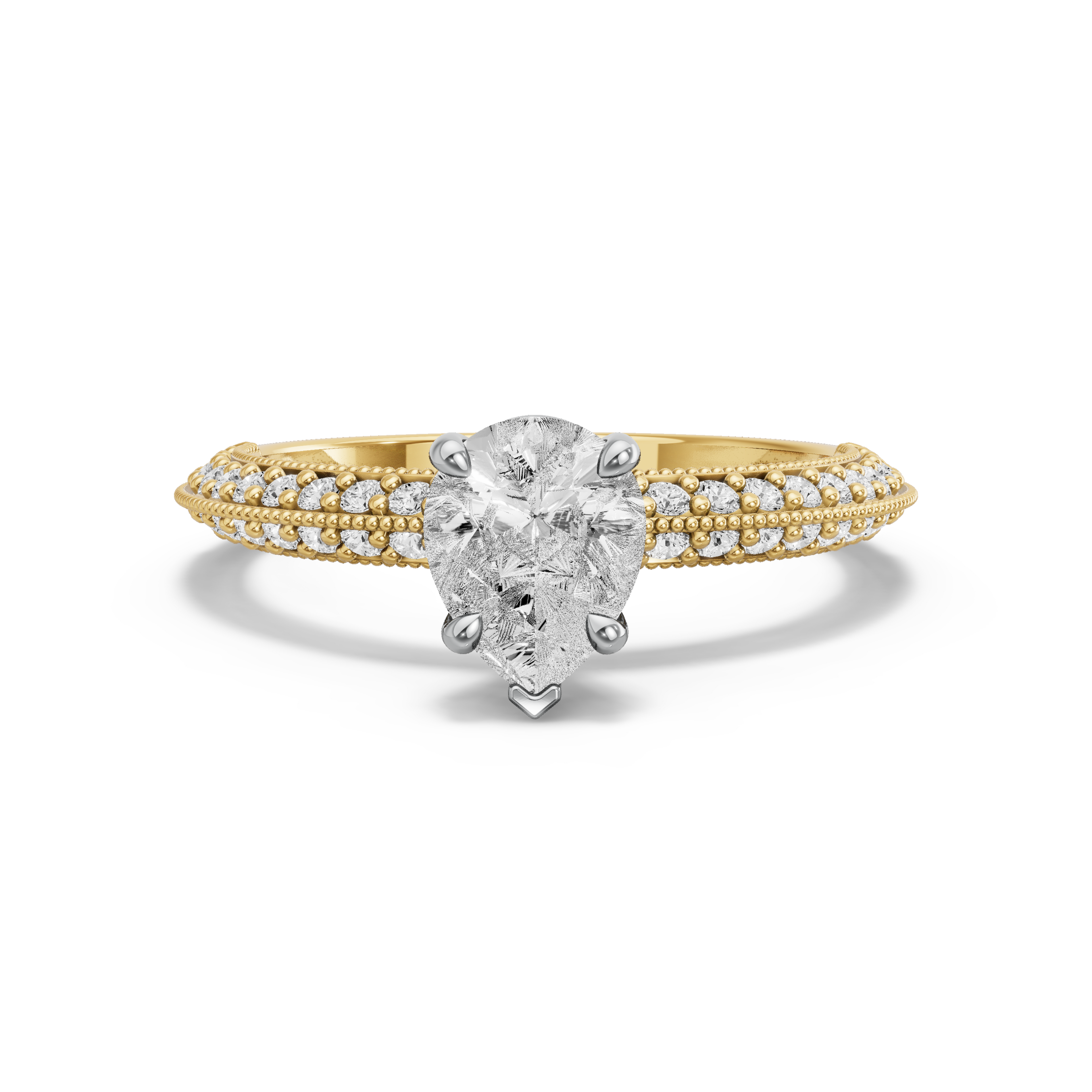 Image for Pear Six Prong diamond Ring with Knife Edge Pave band