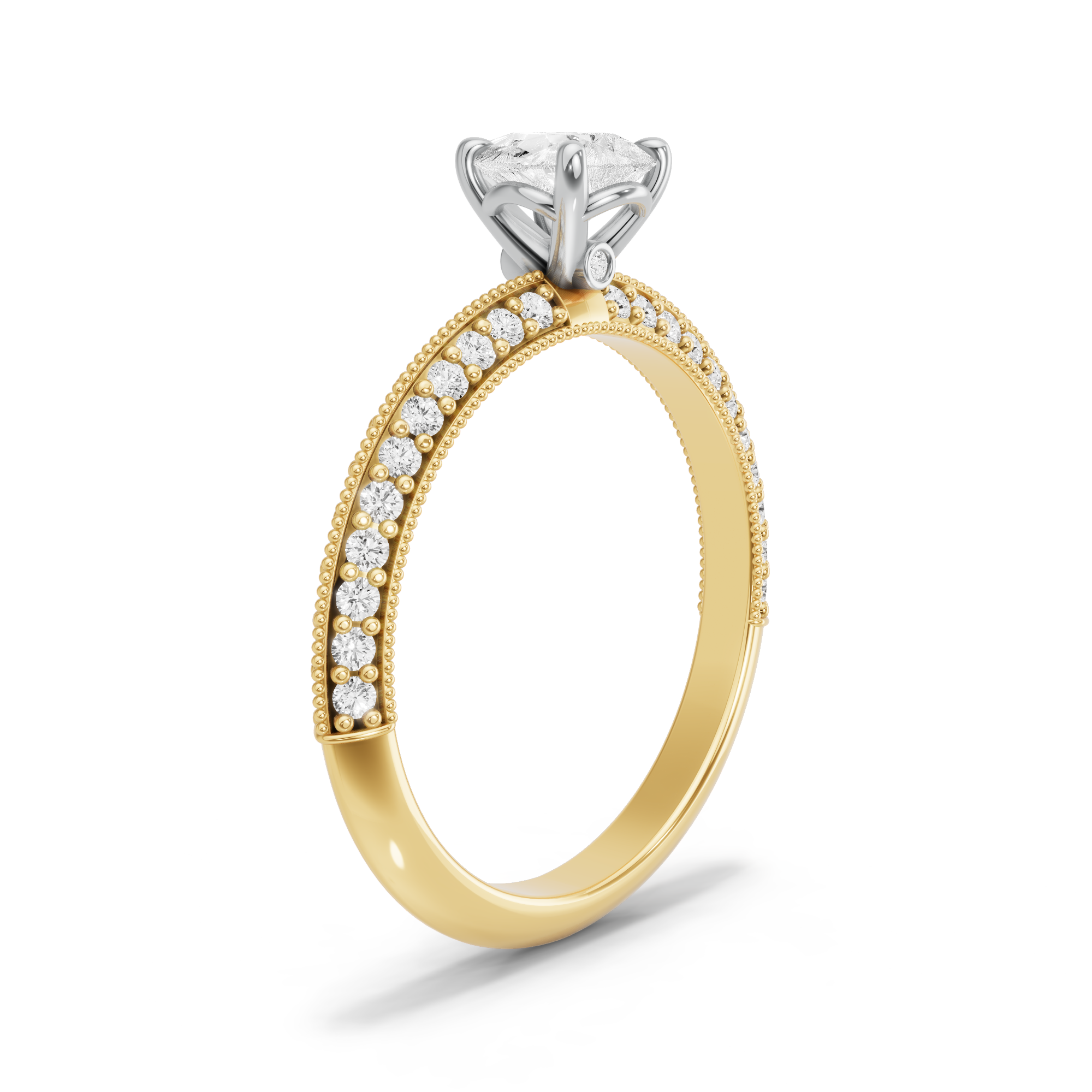 Image for Pear Six Prong diamond Ring with Knife Edge Pave band