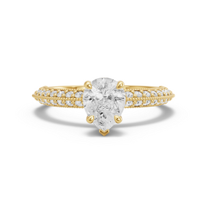 Image for Pear Six Prong diamond Ring with Knife Edge Pave band in 14K Yellow Gold