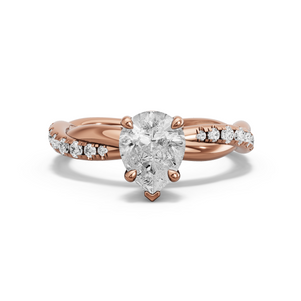 Image for Pear Six Prong diamond Ring with Rope Pave band in 18K Rose Gold