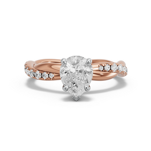 Image for Pear Six Prong diamond Ring with Rope Pave band in 14K Two Tone Rose Gold