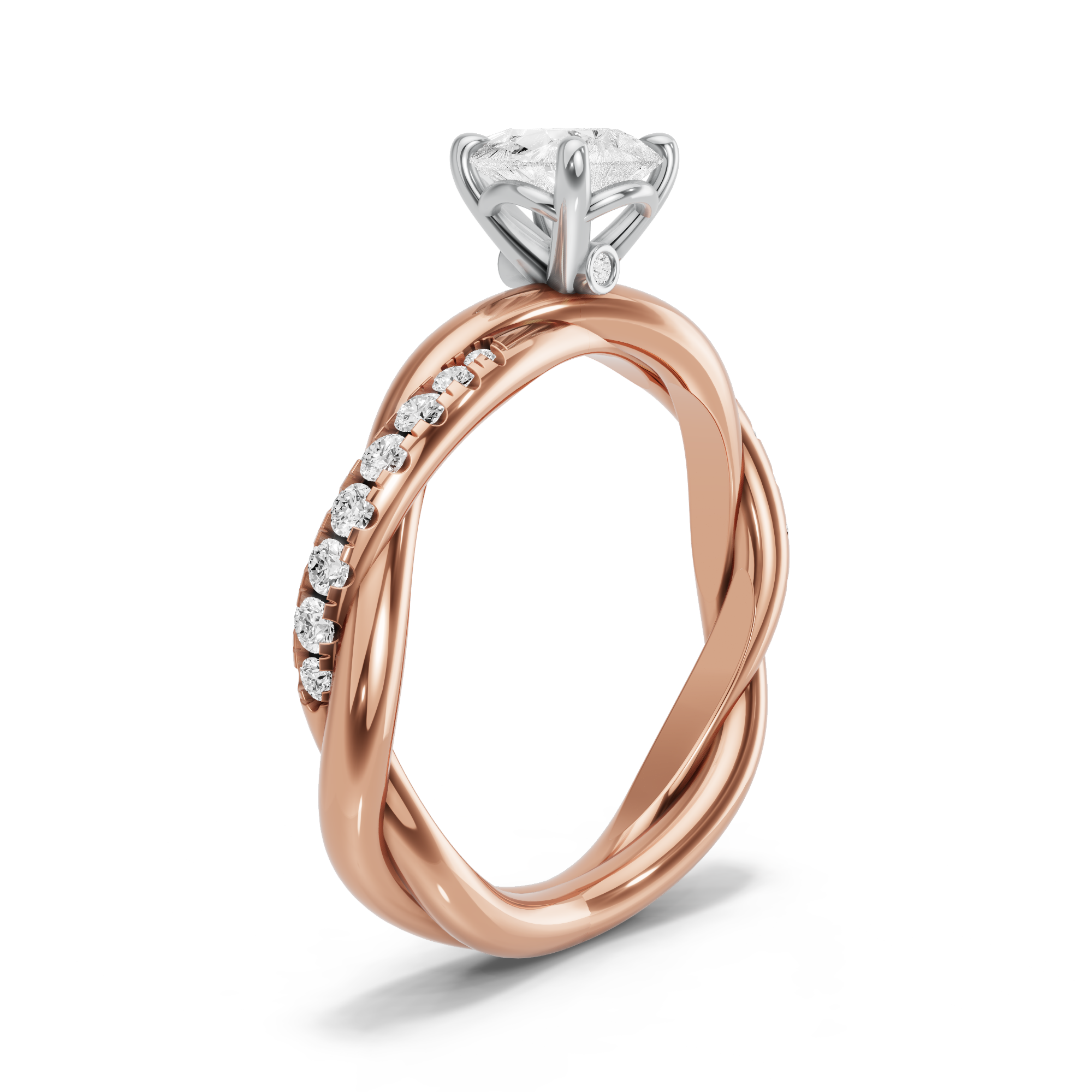 Image for Pear Six Prong diamond Ring with Rope Pave band
