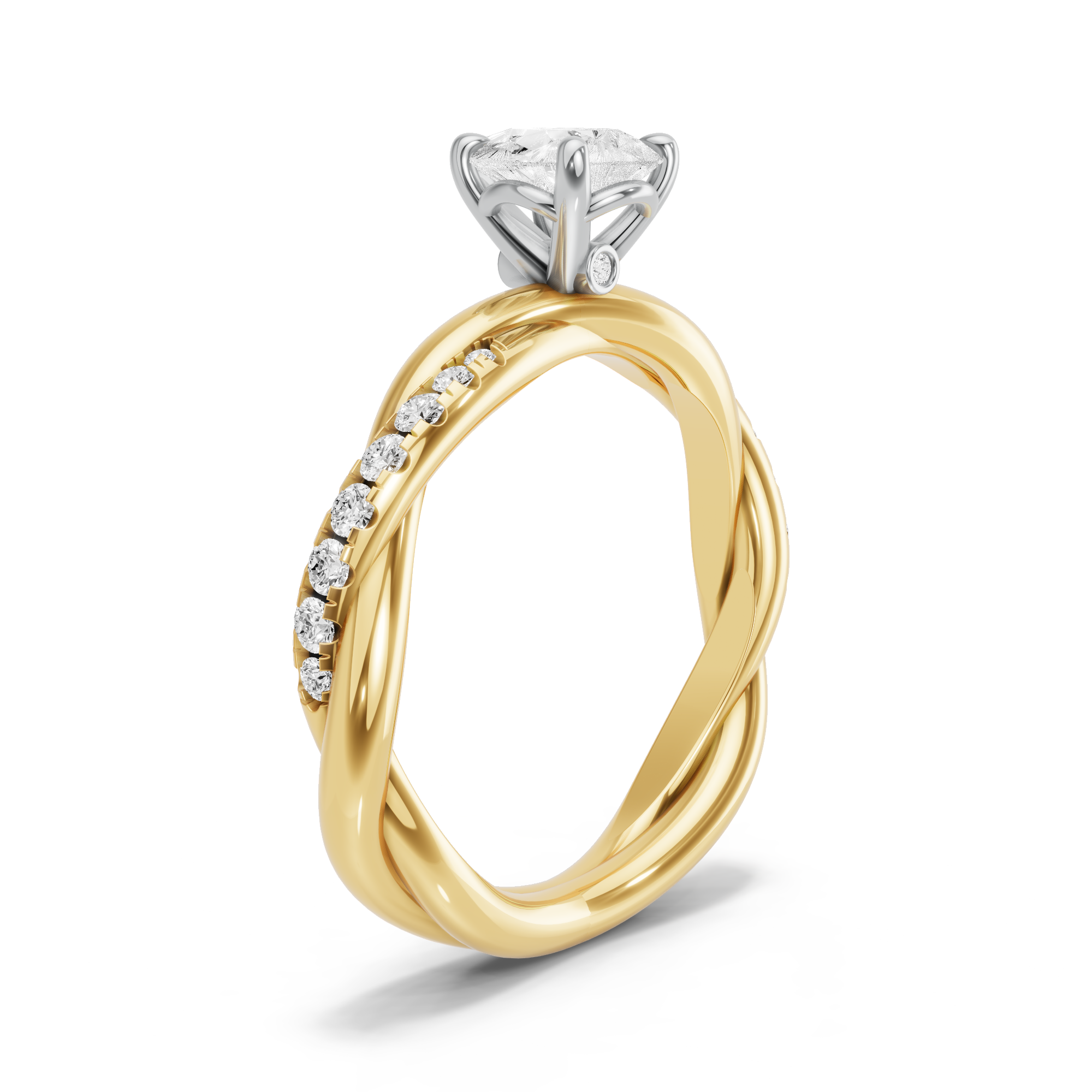 Image for Pear Six Prong diamond Ring with Rope Pave band