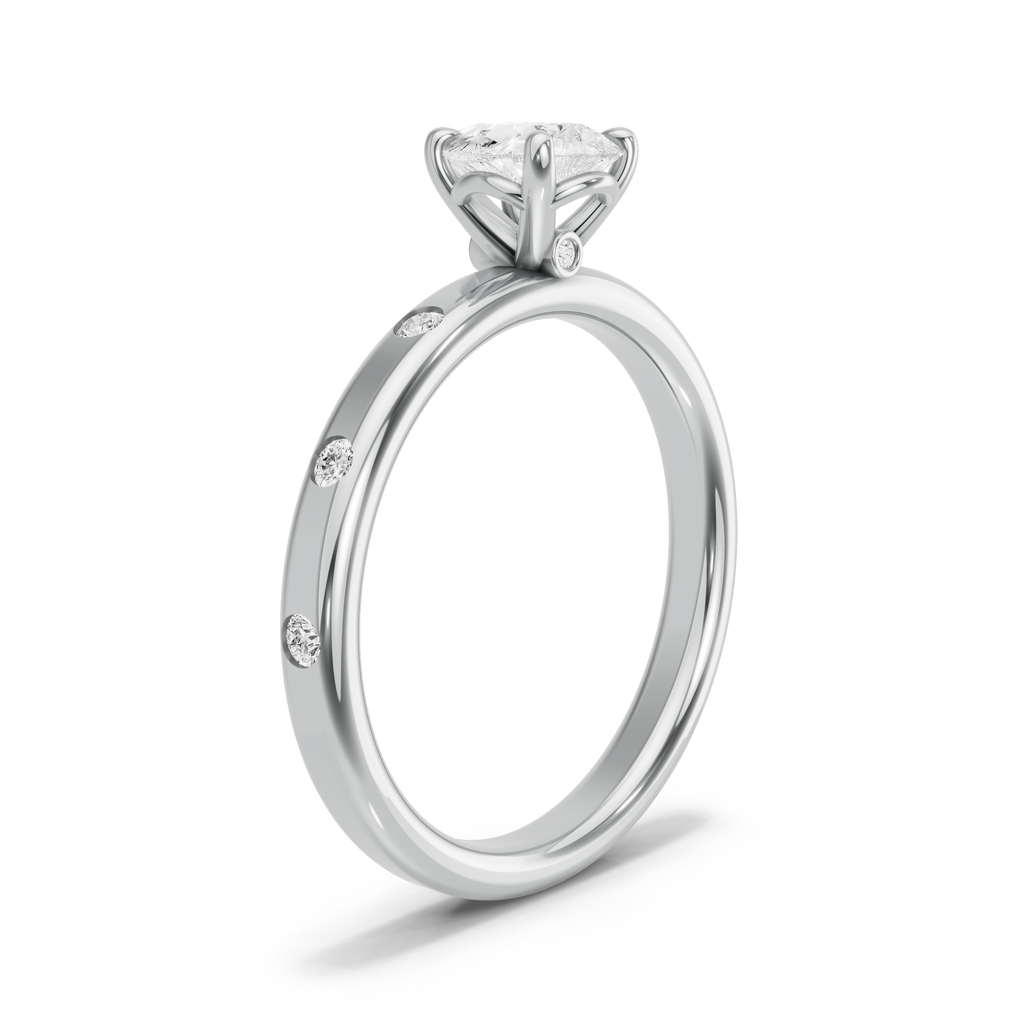 Image for Pear Six Prong diamond Ring with Sleek Accent band