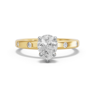 Image for Pear Six Prong diamond Ring with Sleek Accent band in 14K Two Tone Yellow Gold