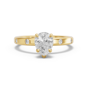 Image for Pear Six Prong diamond Ring with Sleek Accent band in 18K Yellow Gold