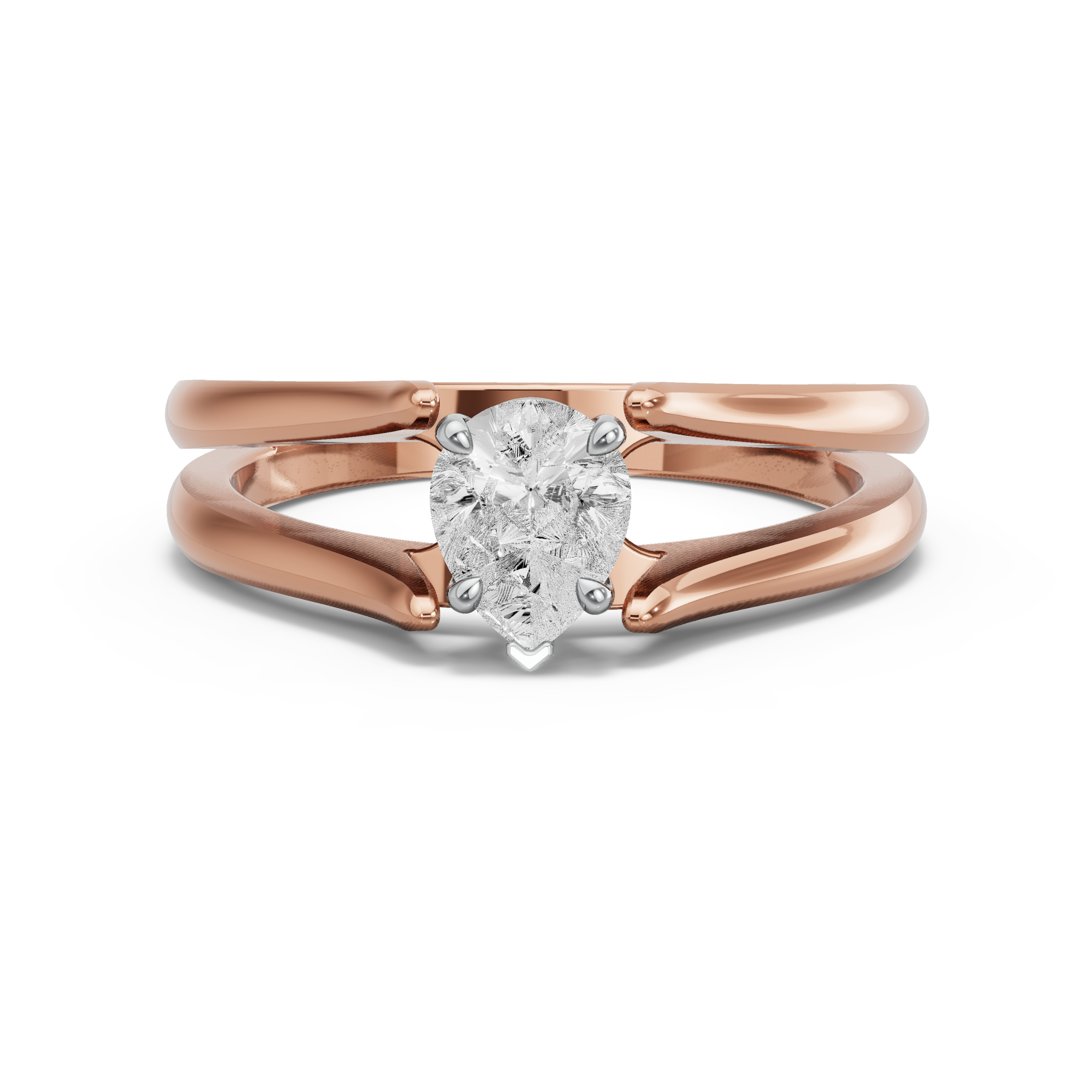 Image for Pear Six Prong diamond Ring with Split Ring Solitaire band in 14K Two Tone Rose Gold