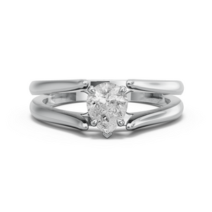 Image for Pear Six Prong diamond Ring with Split Ring Solitaire band in 18K White Gold