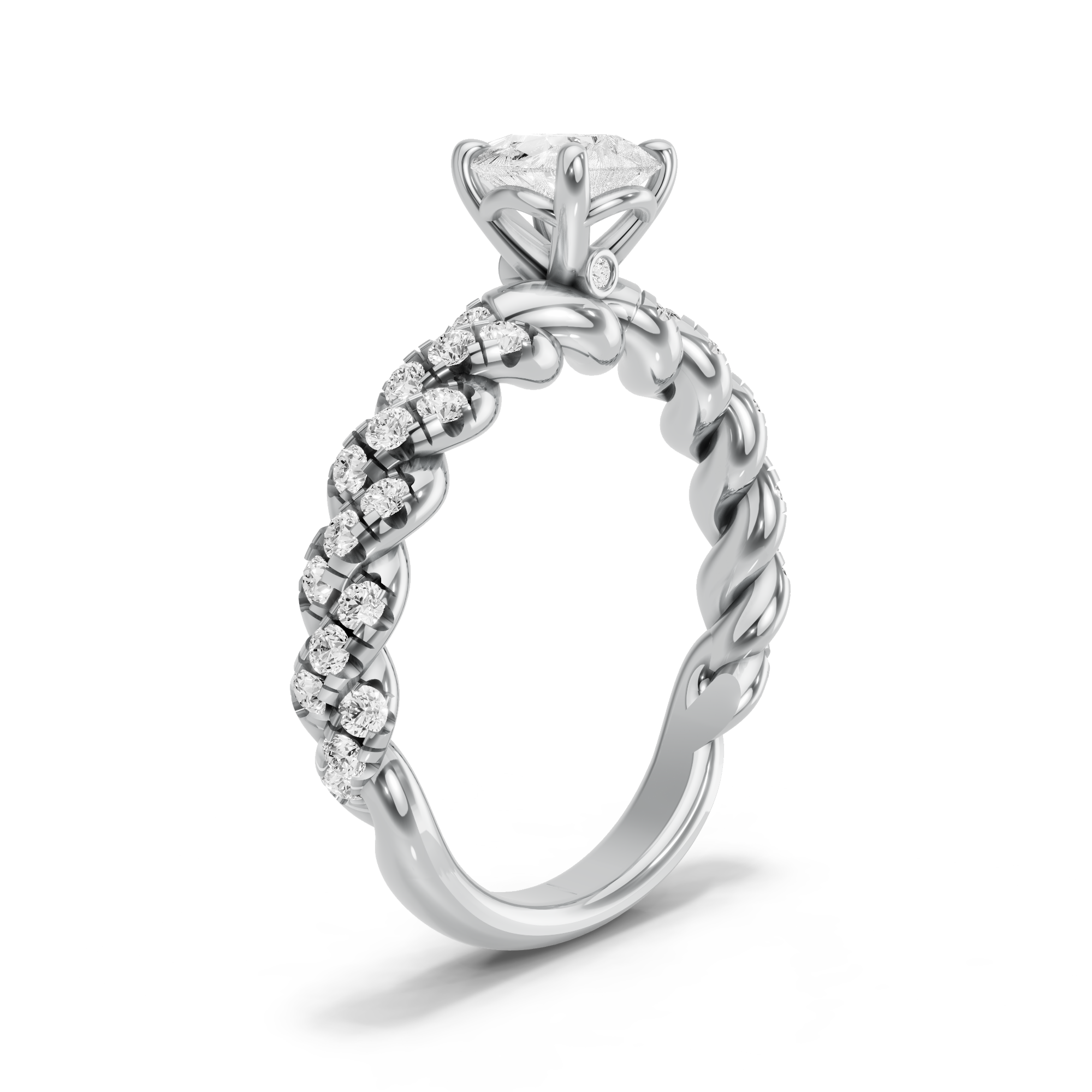Image for Pear Six Prong diamond Ring with Twist Pave band