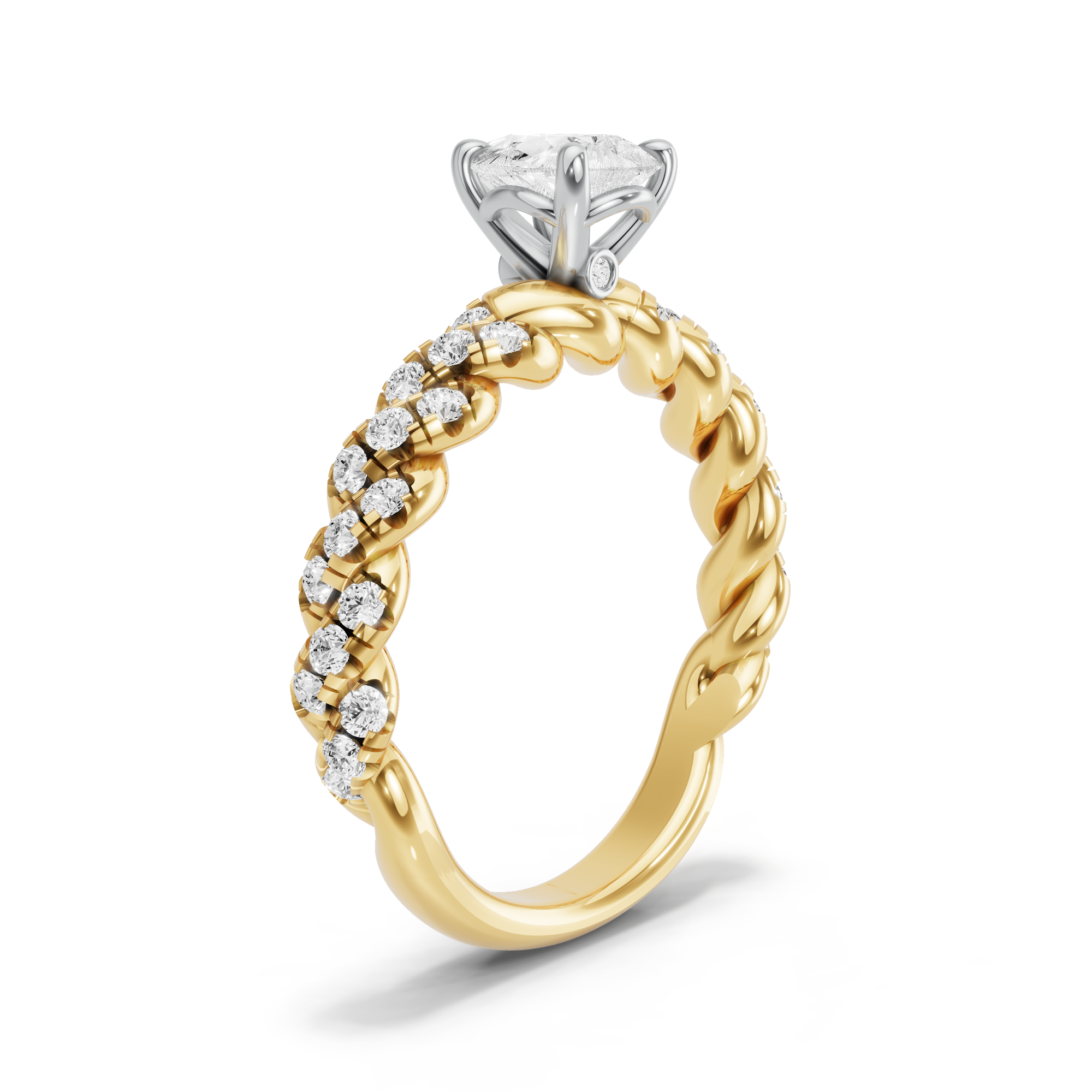 Image for Pear Six Prong diamond Ring with Twist Pave band