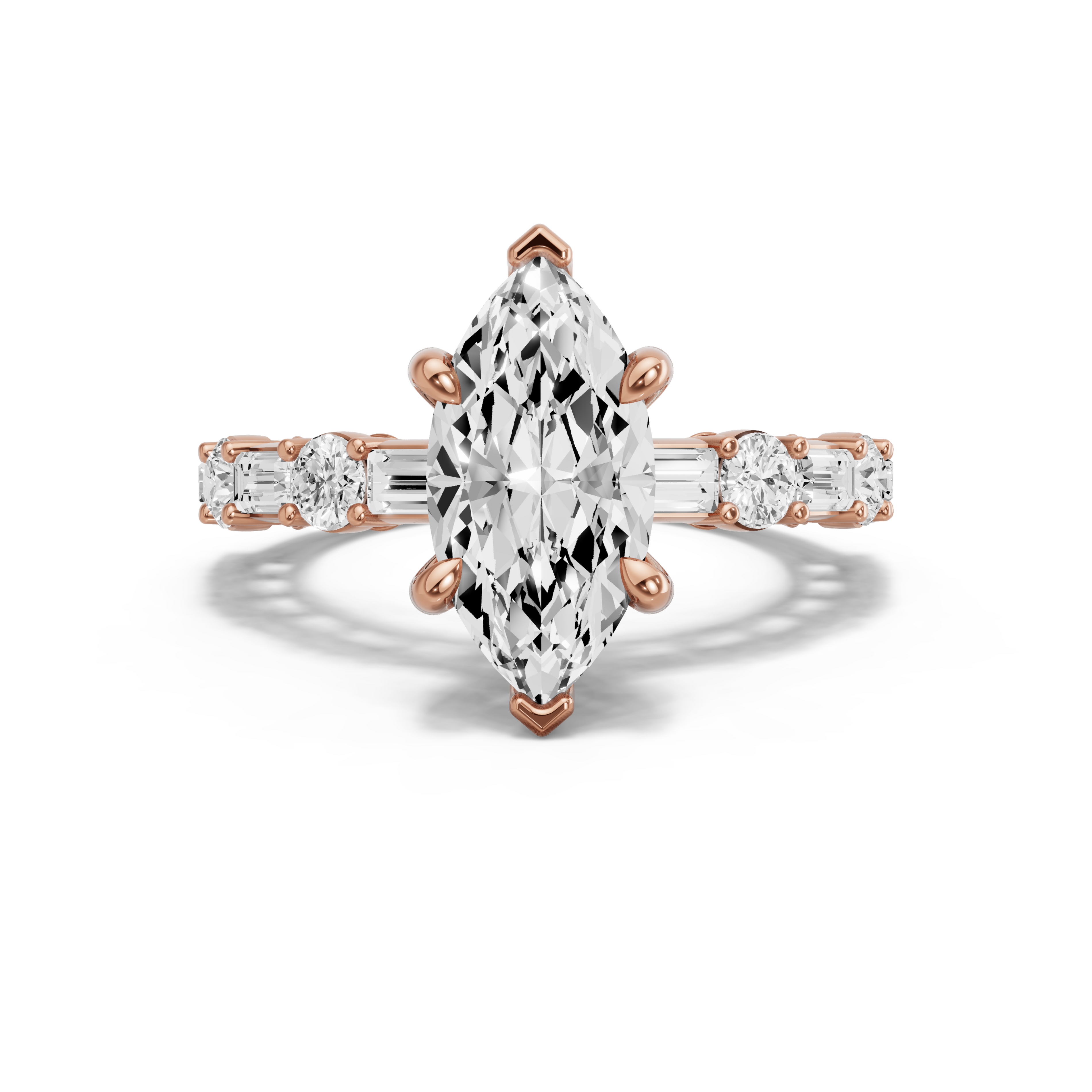 Image for Marquise Six Prong Ring with Alternating Baguette band in 10K Rose Gold