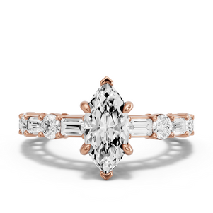 Image for Marquise Six Prong Ring with Alternating Baguette band