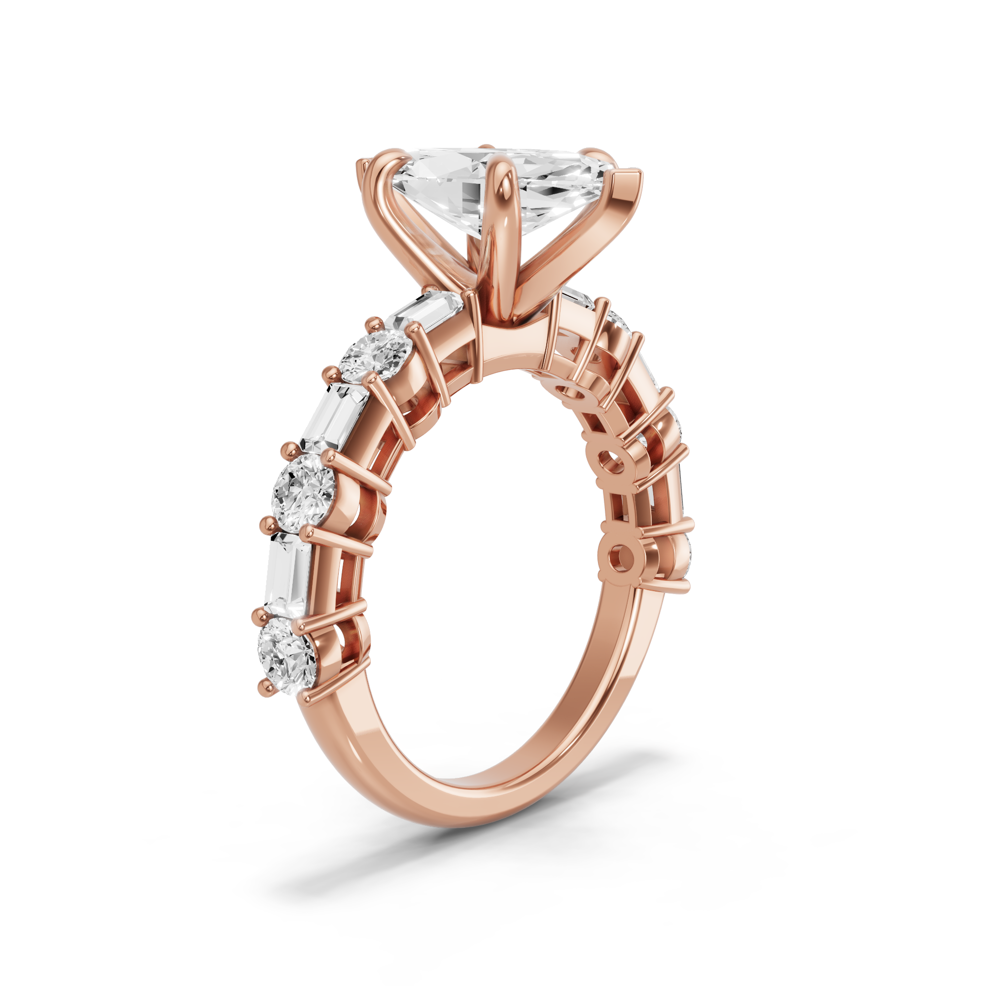 Image for Marquise Six Prong Ring with Alternating Baguette band in 10K Rose Gold