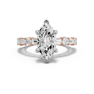 Image for Marquise Six Prong Ring with Alternating Baguette band