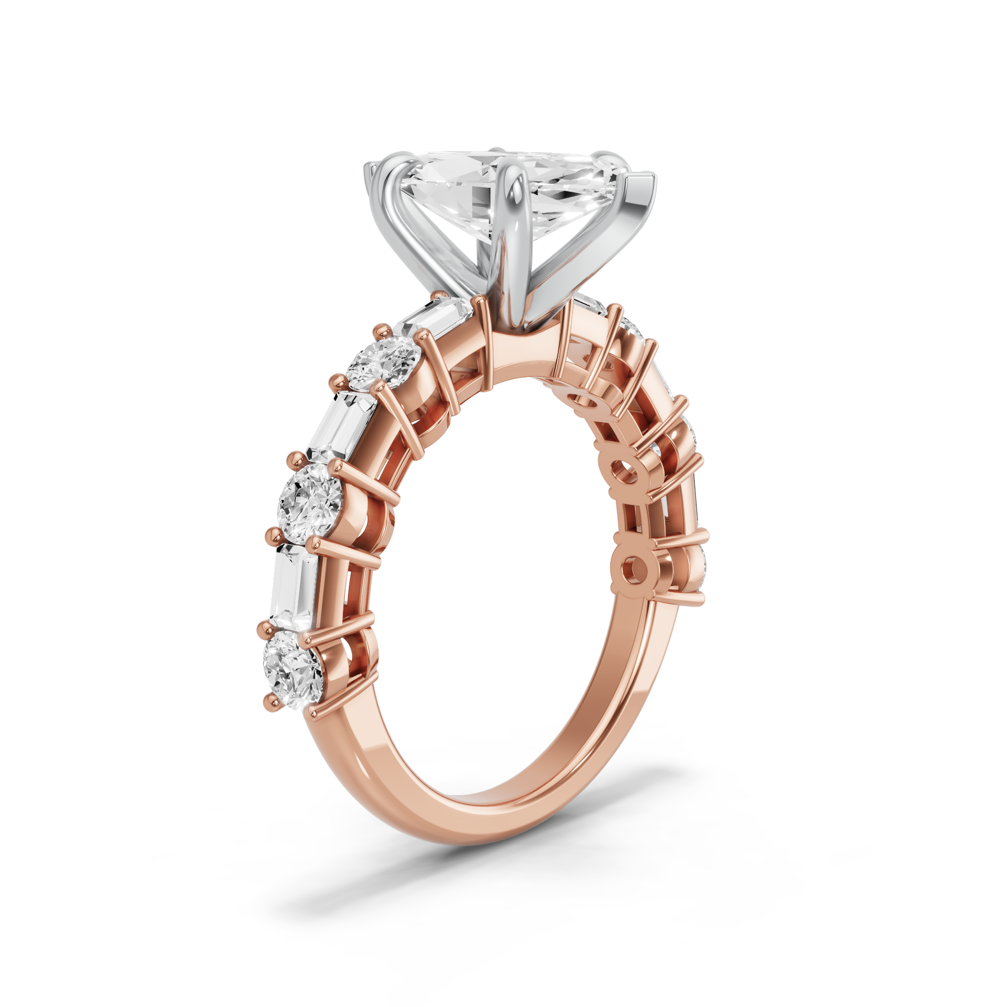 Image for Marquise Six Prong Ring with Alternating Baguette band in 10K Two Tone Rose Gold