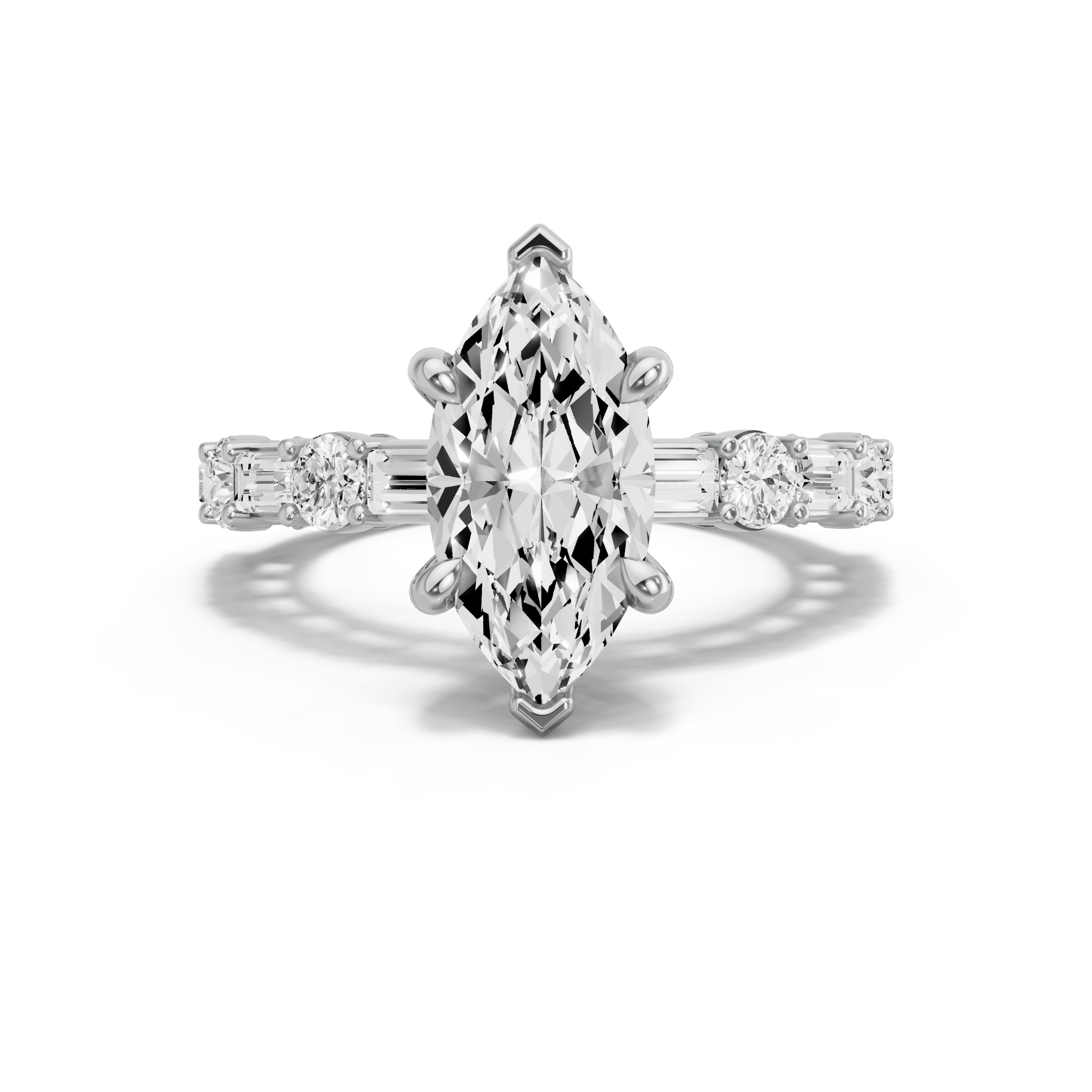 Image for Marquise Six Prong Ring with Alternating Baguette band in 10K White Gold