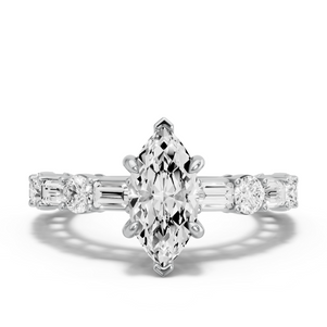 Image for Marquise Six Prong Ring with Alternating Baguette band