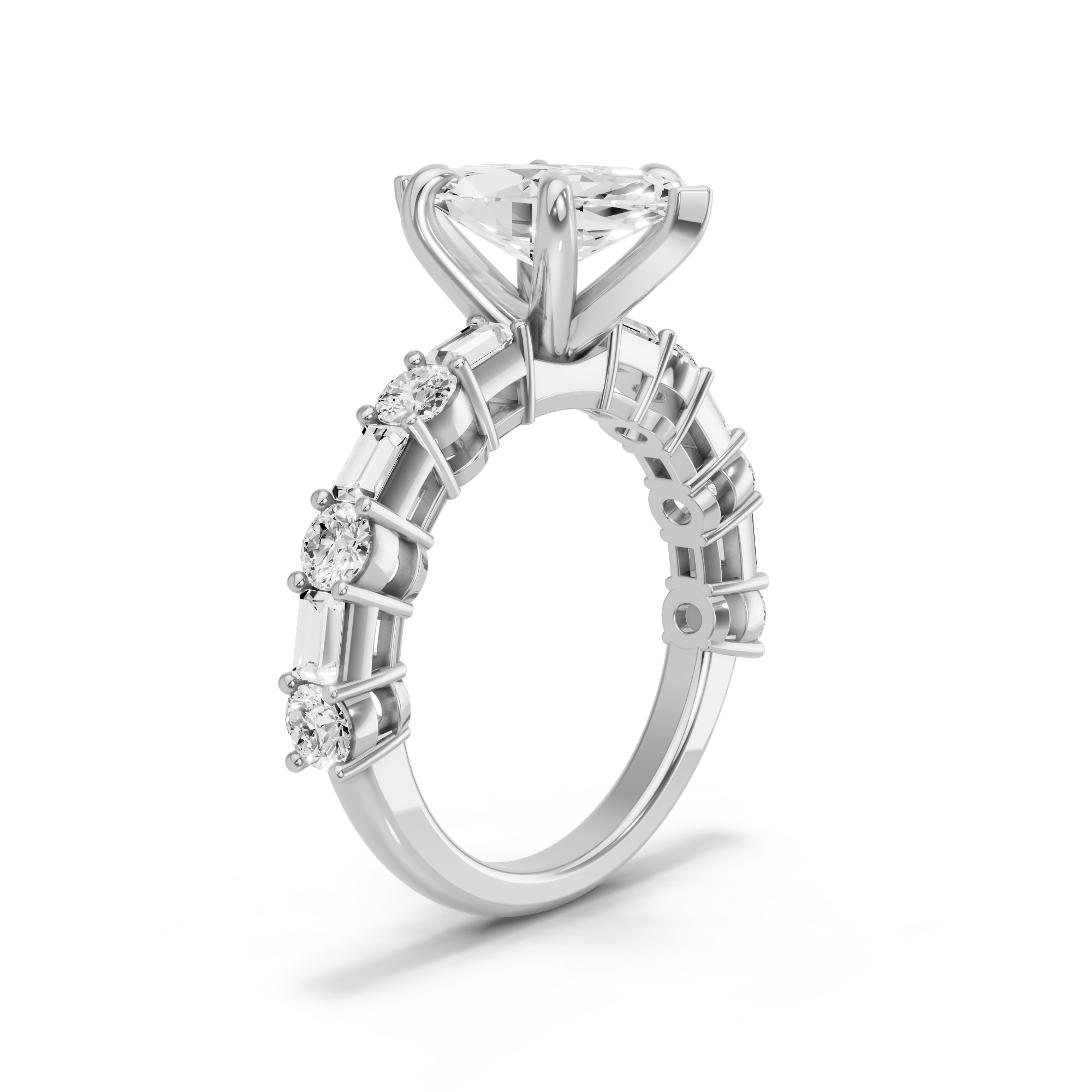 Image for Marquise Six Prong Ring with Alternating Baguette band in 950 Platinum
