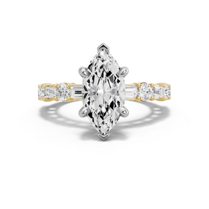 Image for Marquise Six Prong Ring with Alternating Baguette band