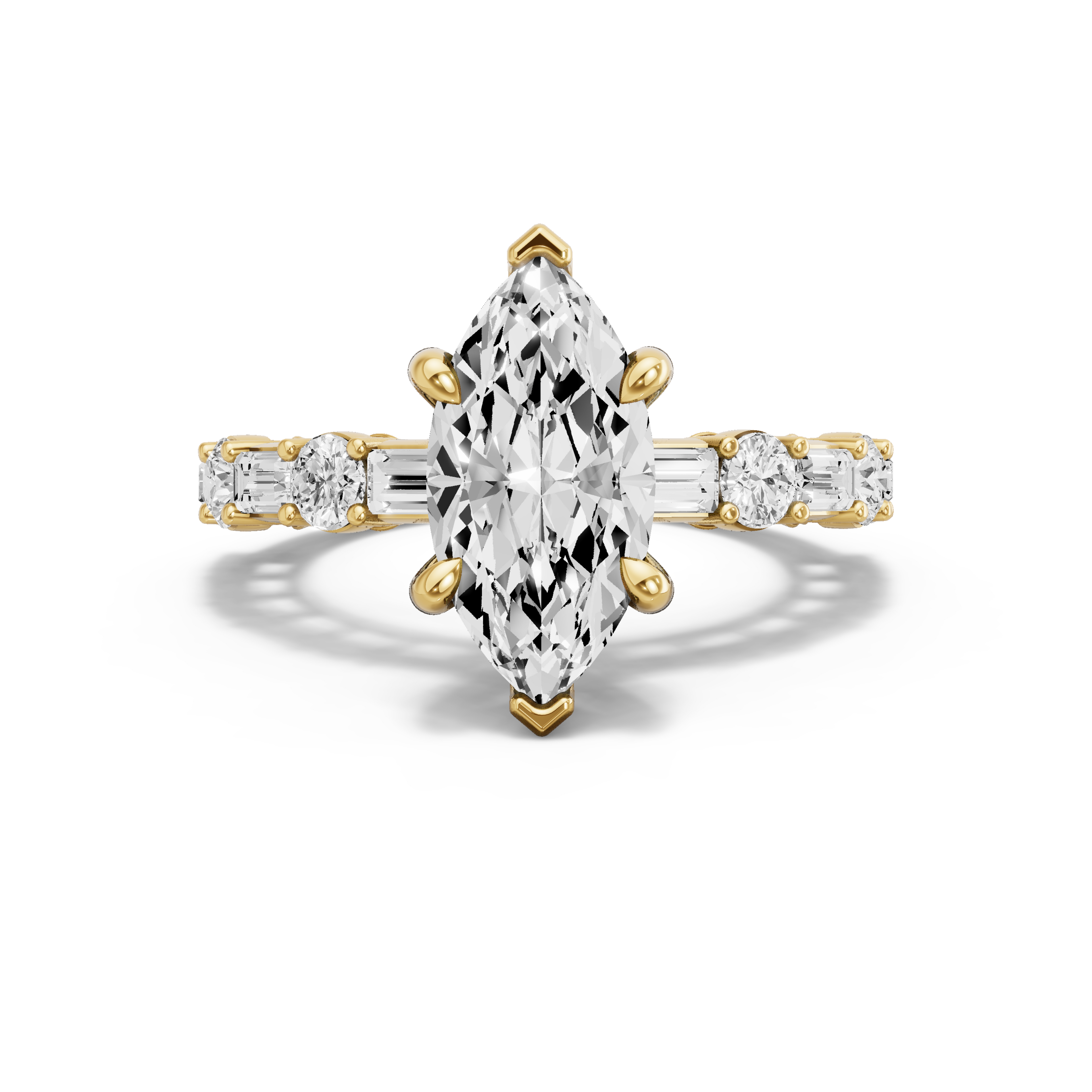 Image for Marquise Six Prong Ring with Alternating Baguette band in 10K Yellow Gold
