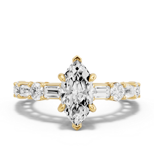 Image for Marquise Six Prong Ring with Alternating Baguette band