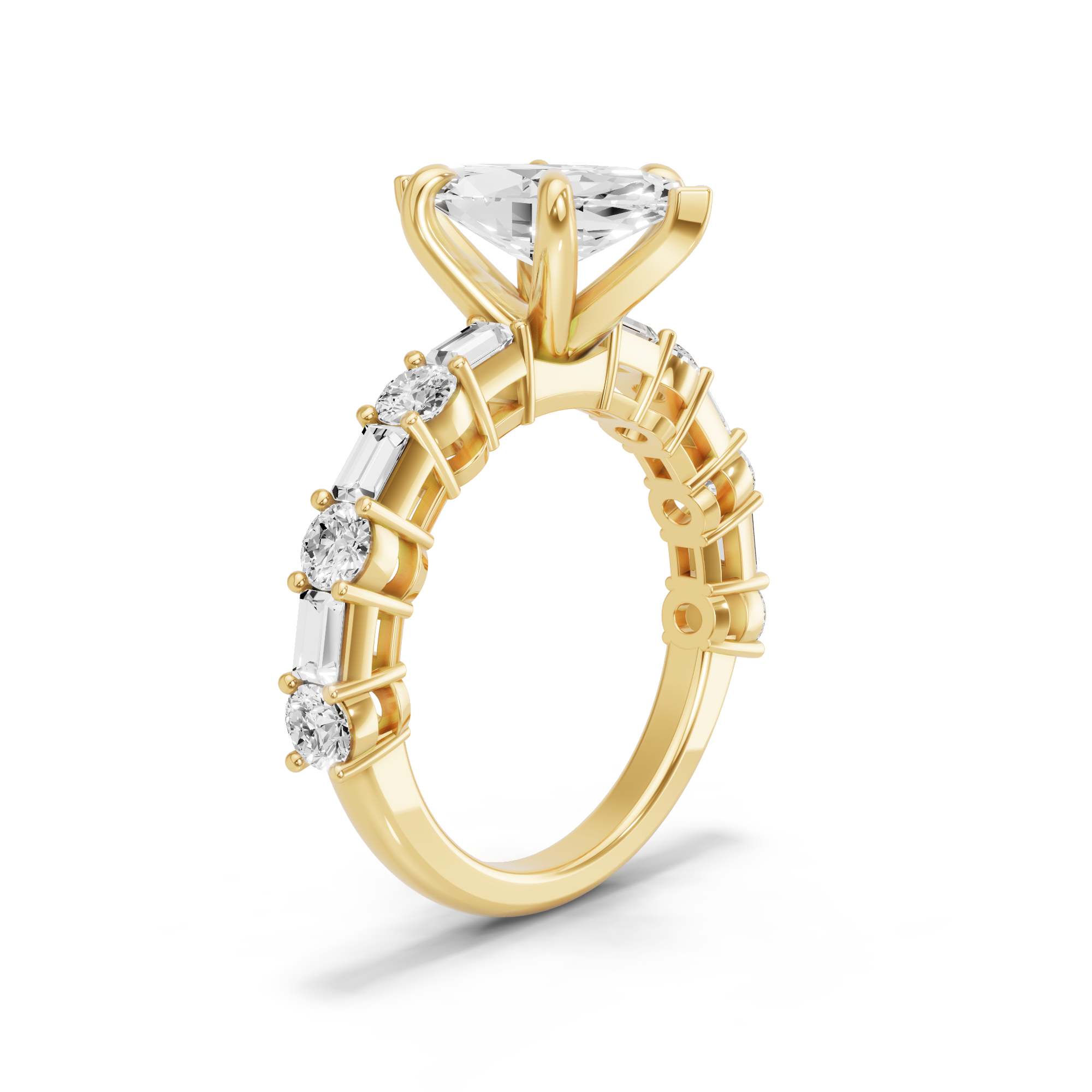 Image for Marquise Six Prong Ring with Alternating Baguette band in 18K Yellow Gold