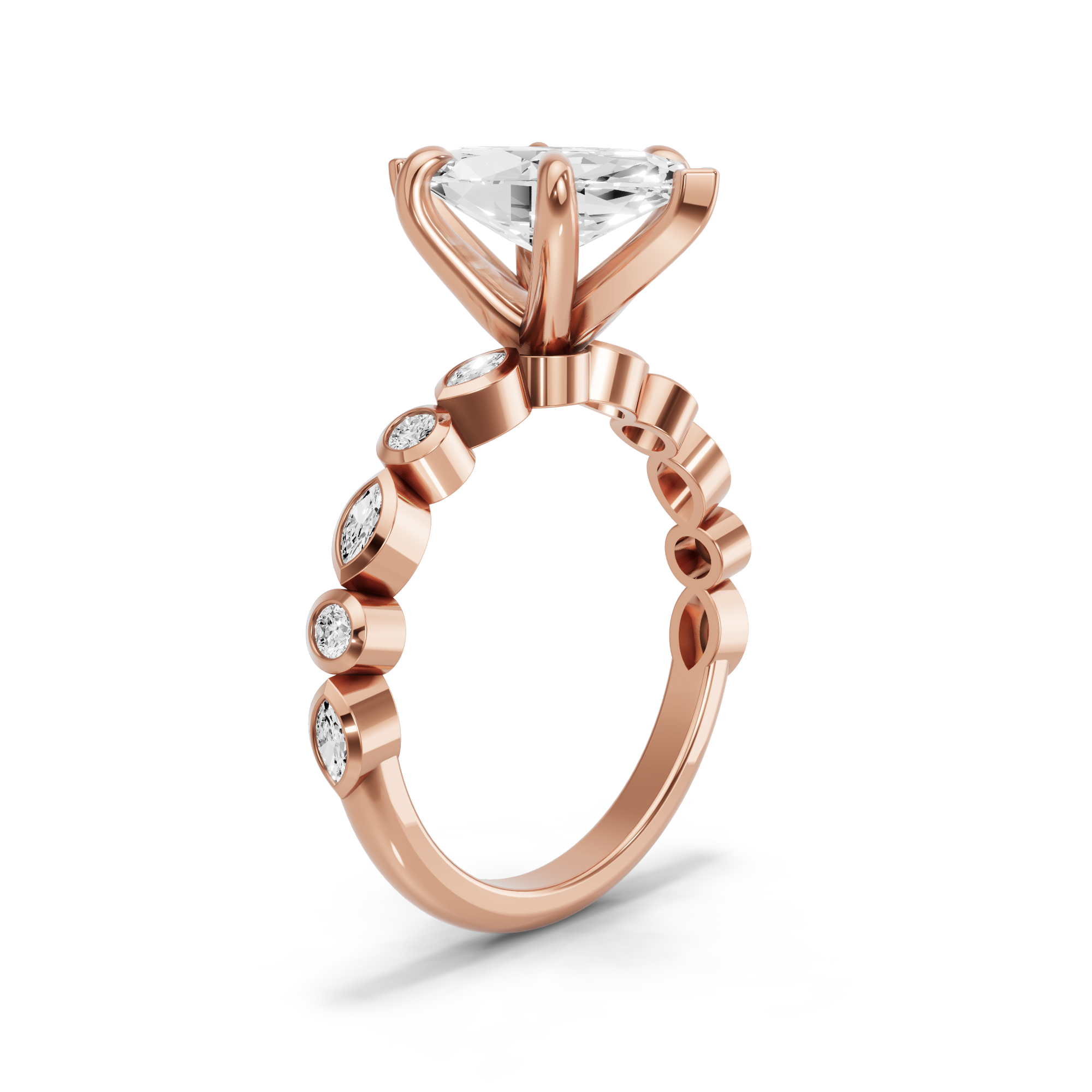 Image for Marquise Six Prong Ring with Alternating Marquise band in 14K Rose Gold