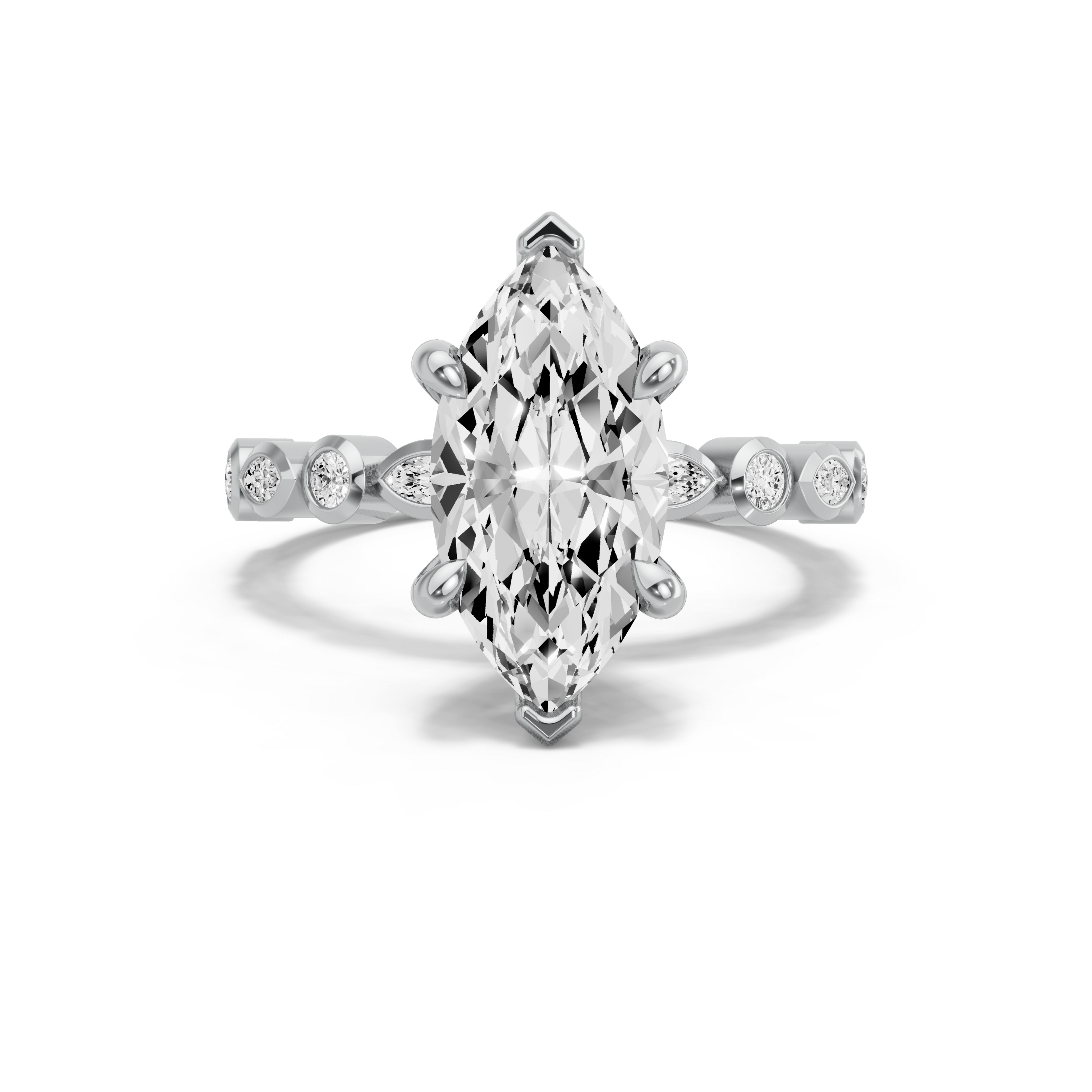Image for Marquise Six Prong Ring with Alternating Marquise band in 18K White Gold