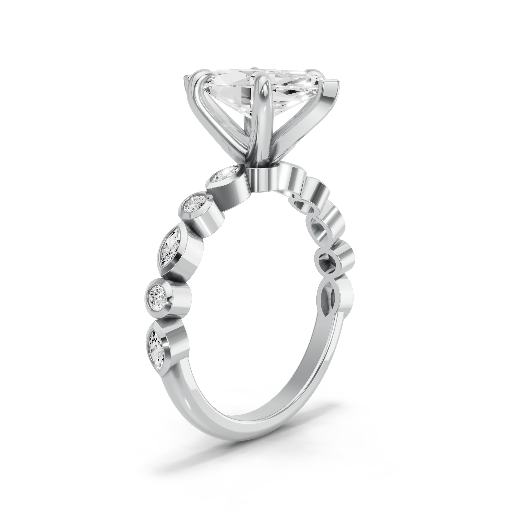 Image for Marquise Six Prong Ring with Alternating Marquise band in 950 Platinum