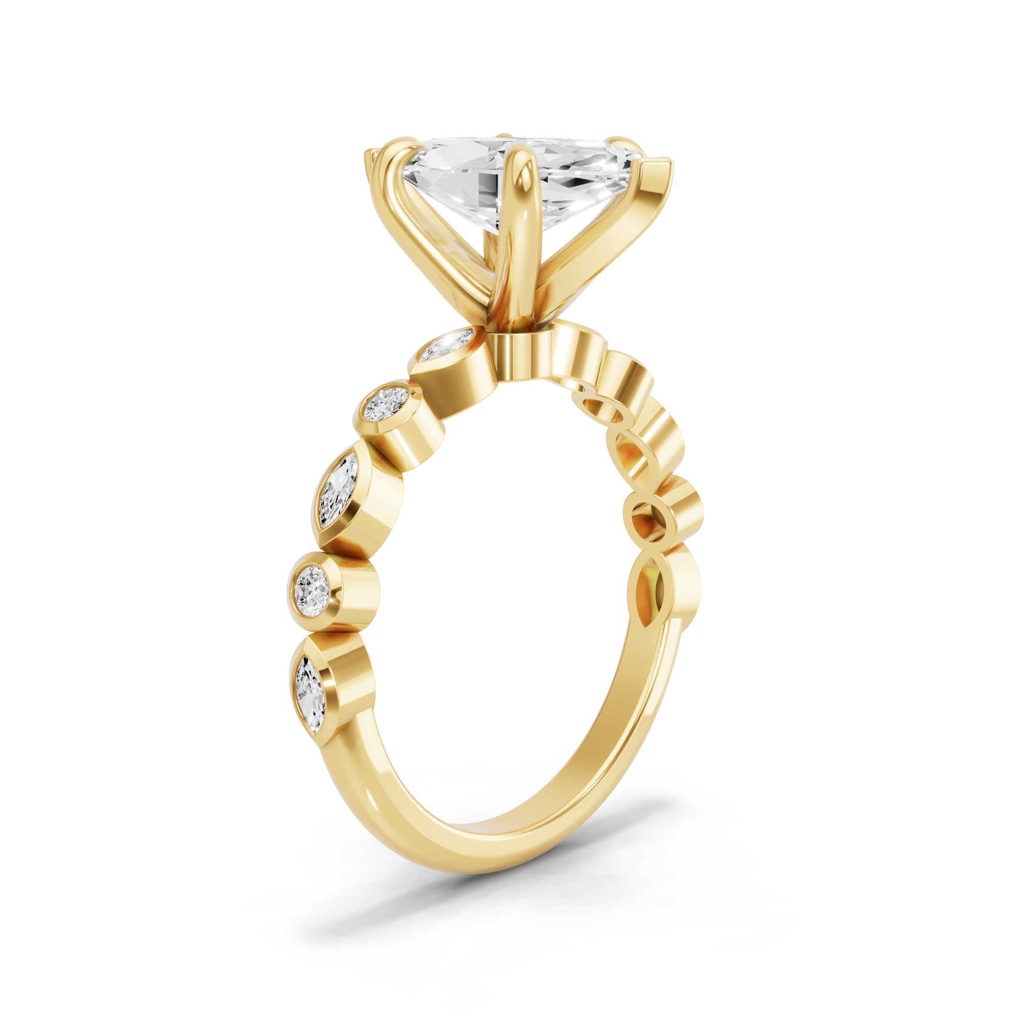 Image for Marquise Six Prong Ring with Alternating Marquise band in 18K Yellow Gold