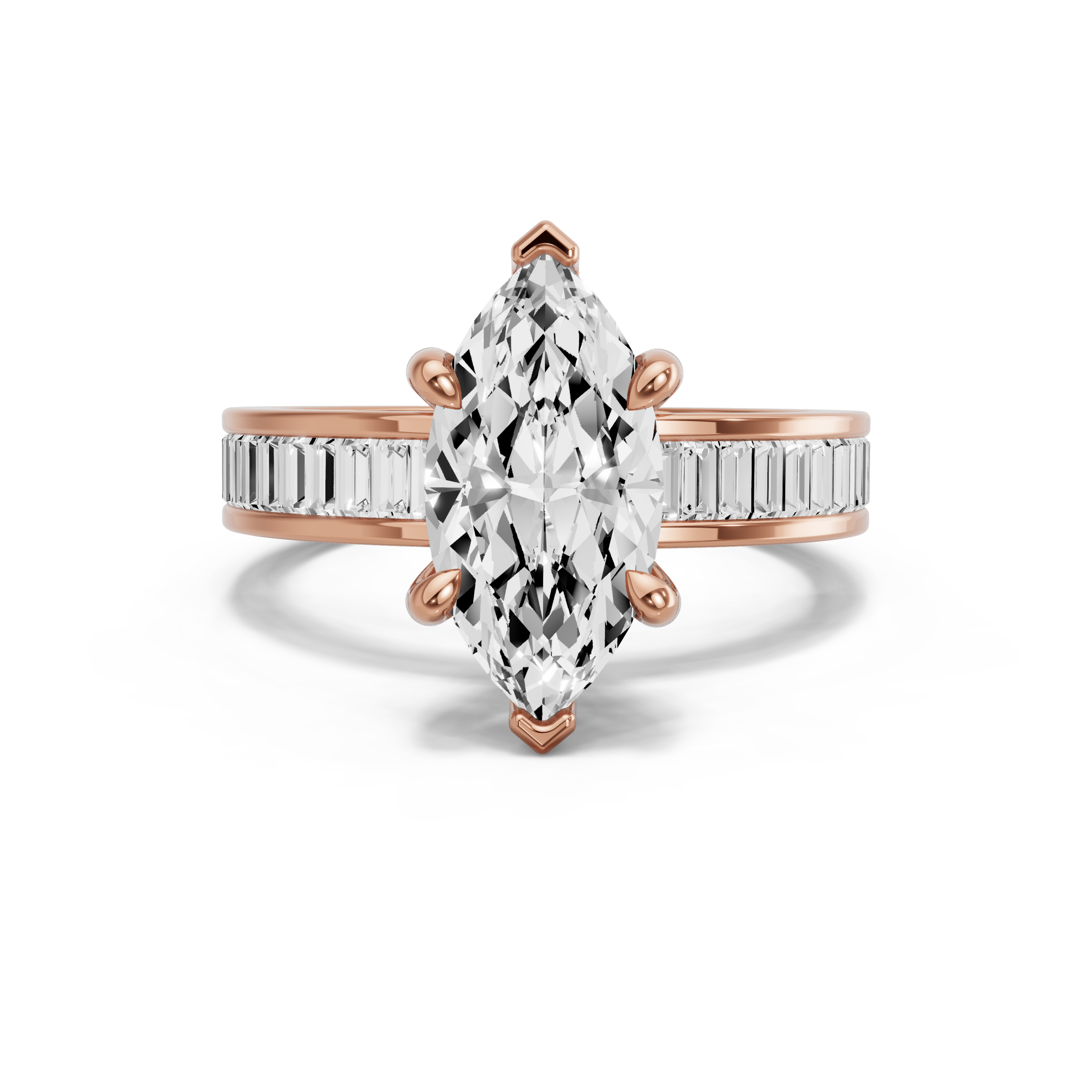 Image for Marquise Six Prong Ring with Baguette Channel band in 14K Rose Gold